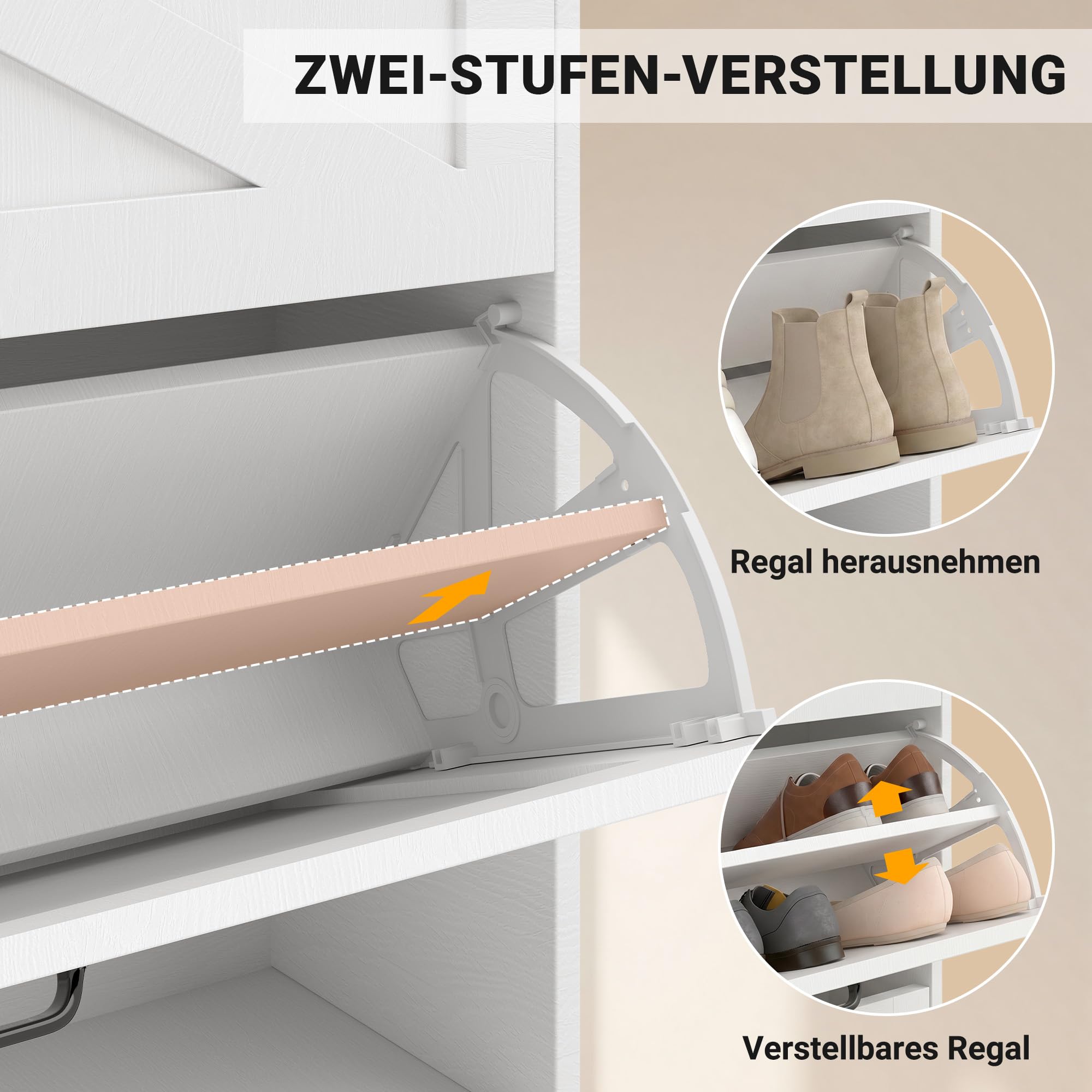 Hawthyhome Schuhschrank schmal 2 Fächer, Schuhkipper für 12-16 Paar Schuhe, Platzsparender Schuhschrank Holz mit Metallbeinen & Kippschutz, Flur & Eingangsbereich, 80x24x100 cm, Weiß