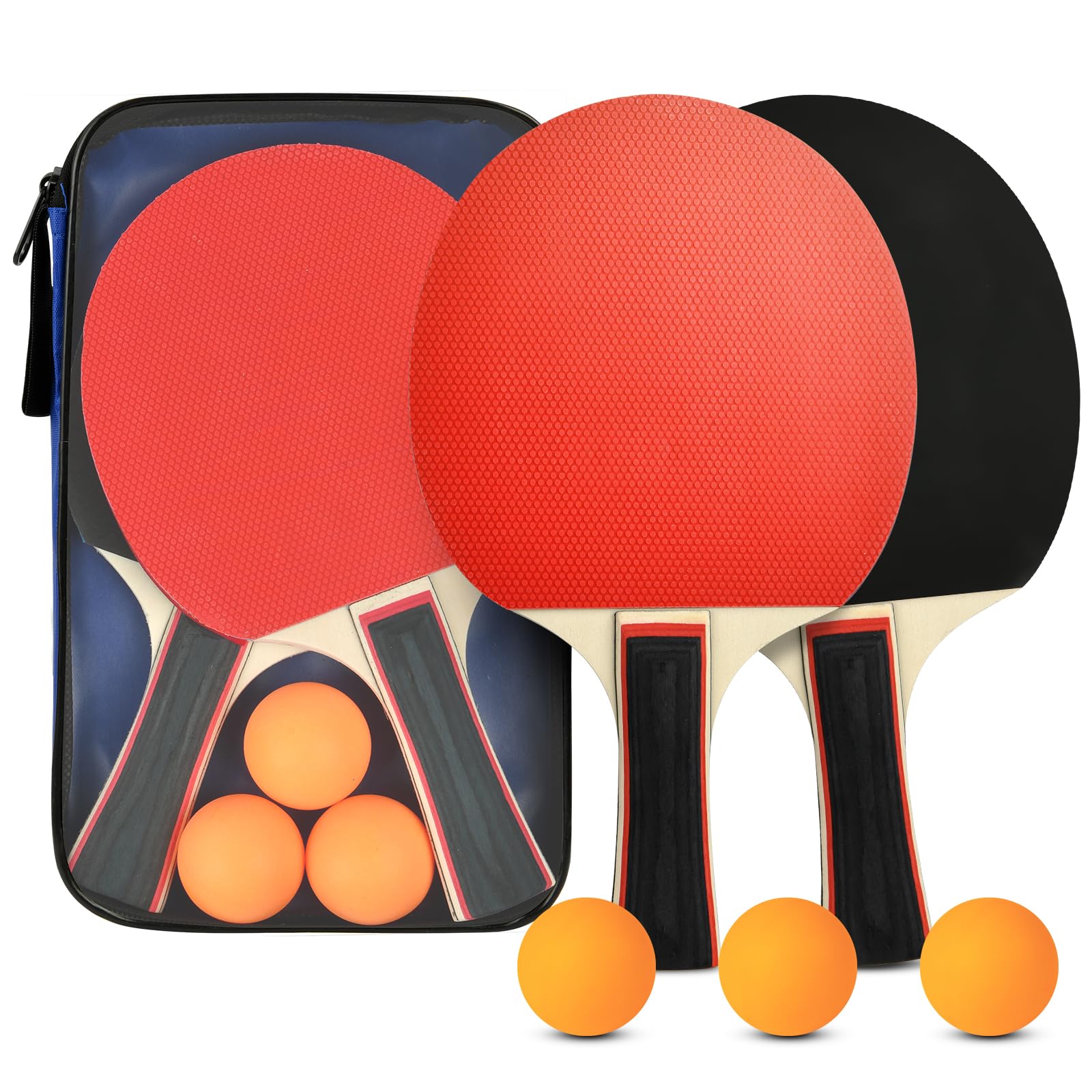 Flintronic Set Racchette Ping Pong, Set da Ping Pong con 2 Racchette 3 Palline 1 Borsa Portatile, Set da Tennis da Tavolo Professionale, Ping Pong Set per Allenatori, Amatori, Principianti