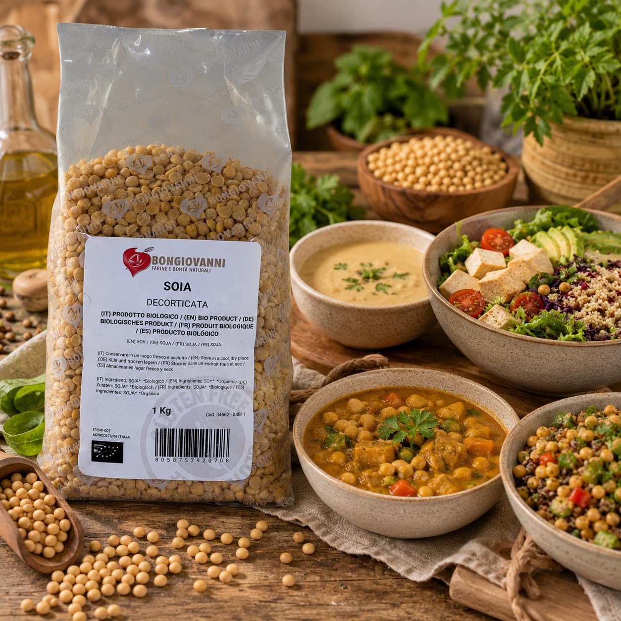 Bongiovanni Bontà Naturali Soja orgánica de Italia, pelada, 1 kg