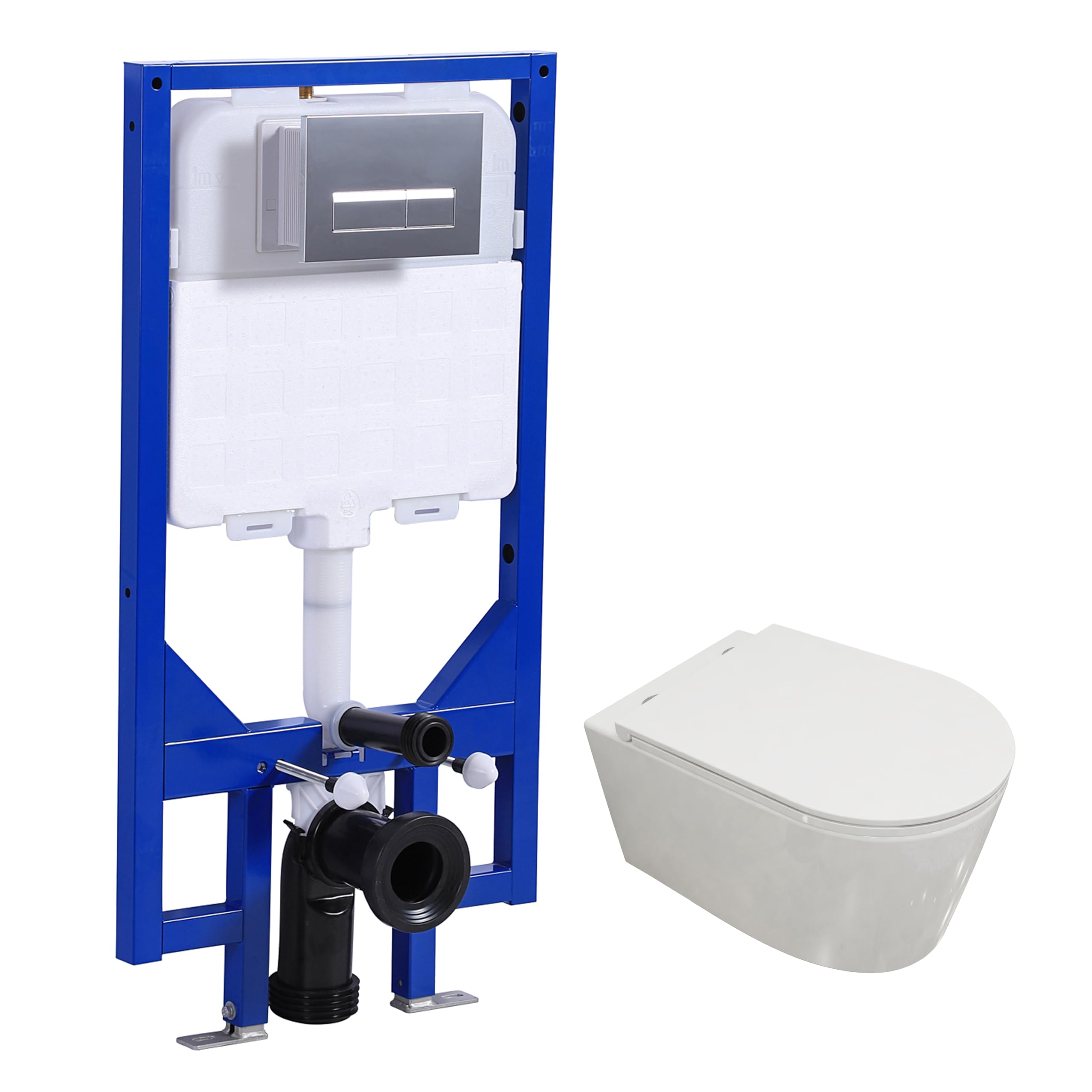Huibathroom White Bathroom Rimless Round Wall Hung Toilet With 1140Mm Concealed Cistern