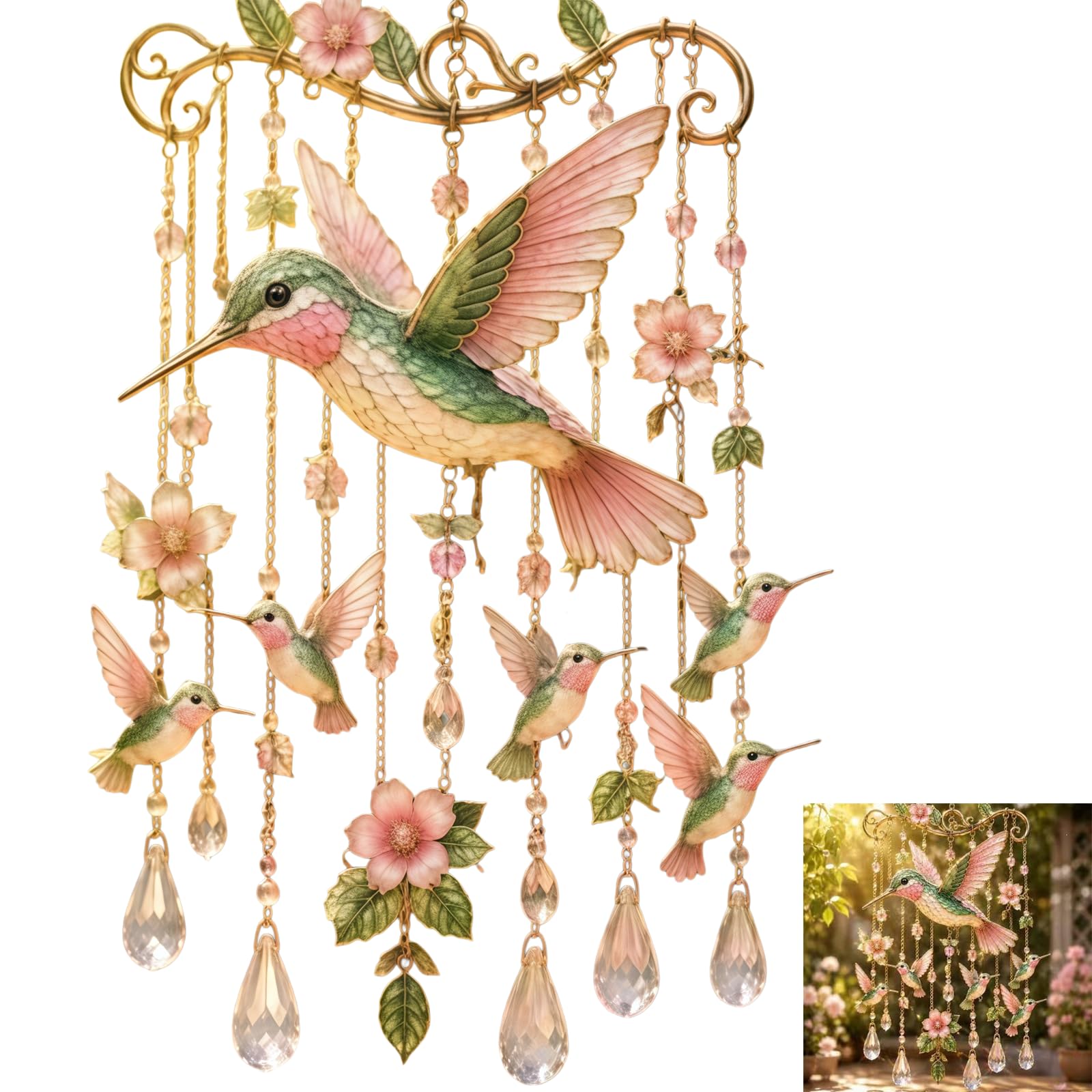Hummingbird Wind Chimes for Outside, Metal Windchimes Outdoors with Soothing Tone, Garden Porch Patio Yard Hanging Decor, Memorial Gift for Mom Grandma Women (#C)