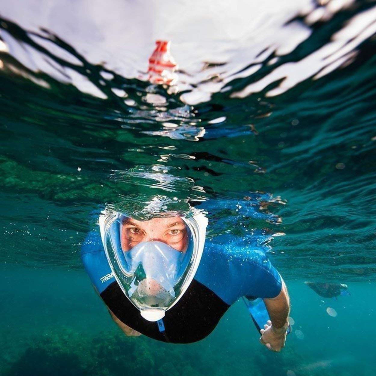 FEELING MALL Full Face Snorkel Mask Seaview 180° Anti-Fog Anti-Leak Longer Snorkeling Tube Universal Snorkel Mask for GoPro 3