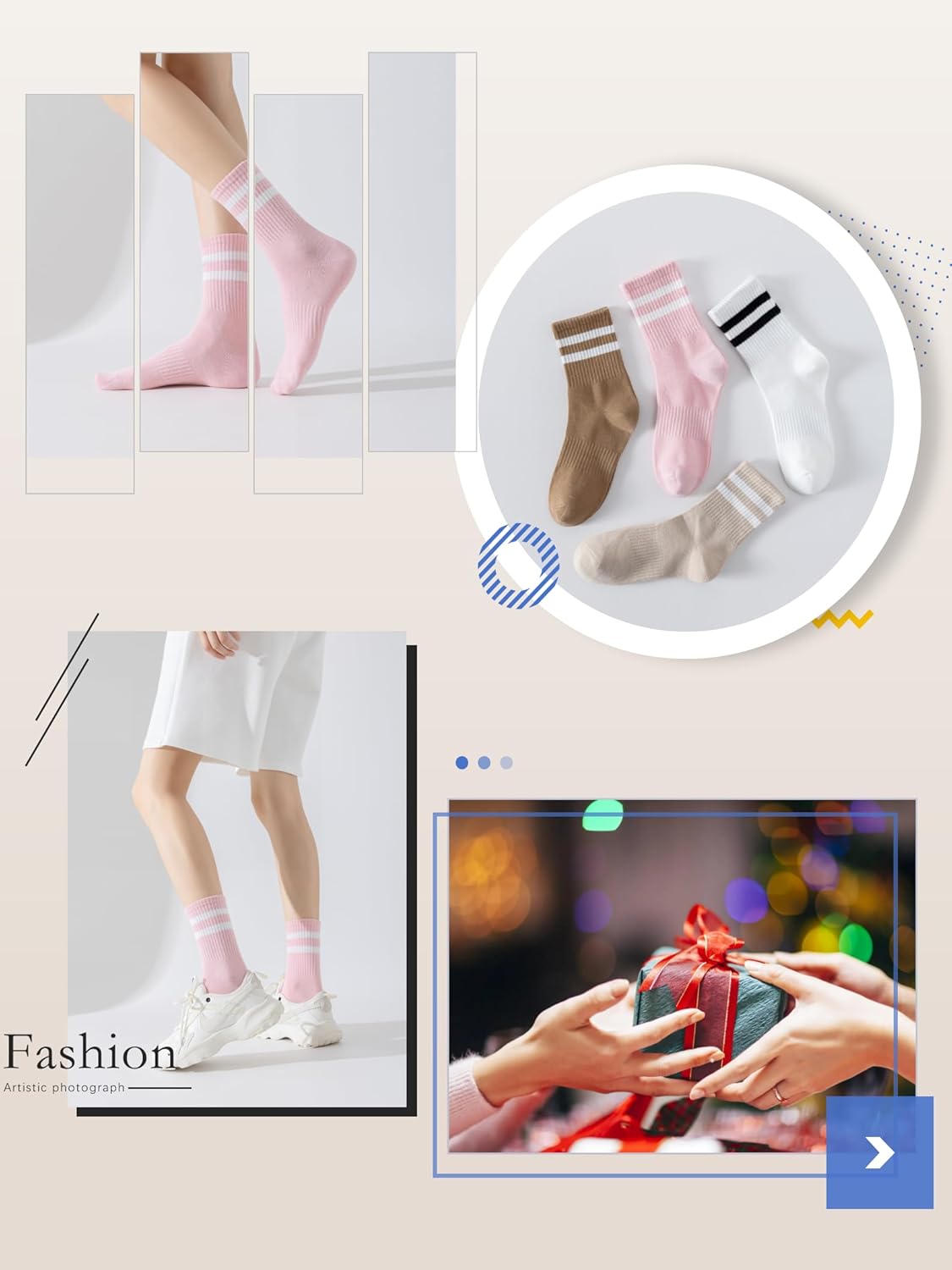 YUWELL Womens Striped Crew Socks, Cotton Cozy Casual Socks for Women 4 Pairs, Size 5-10 - Image 6