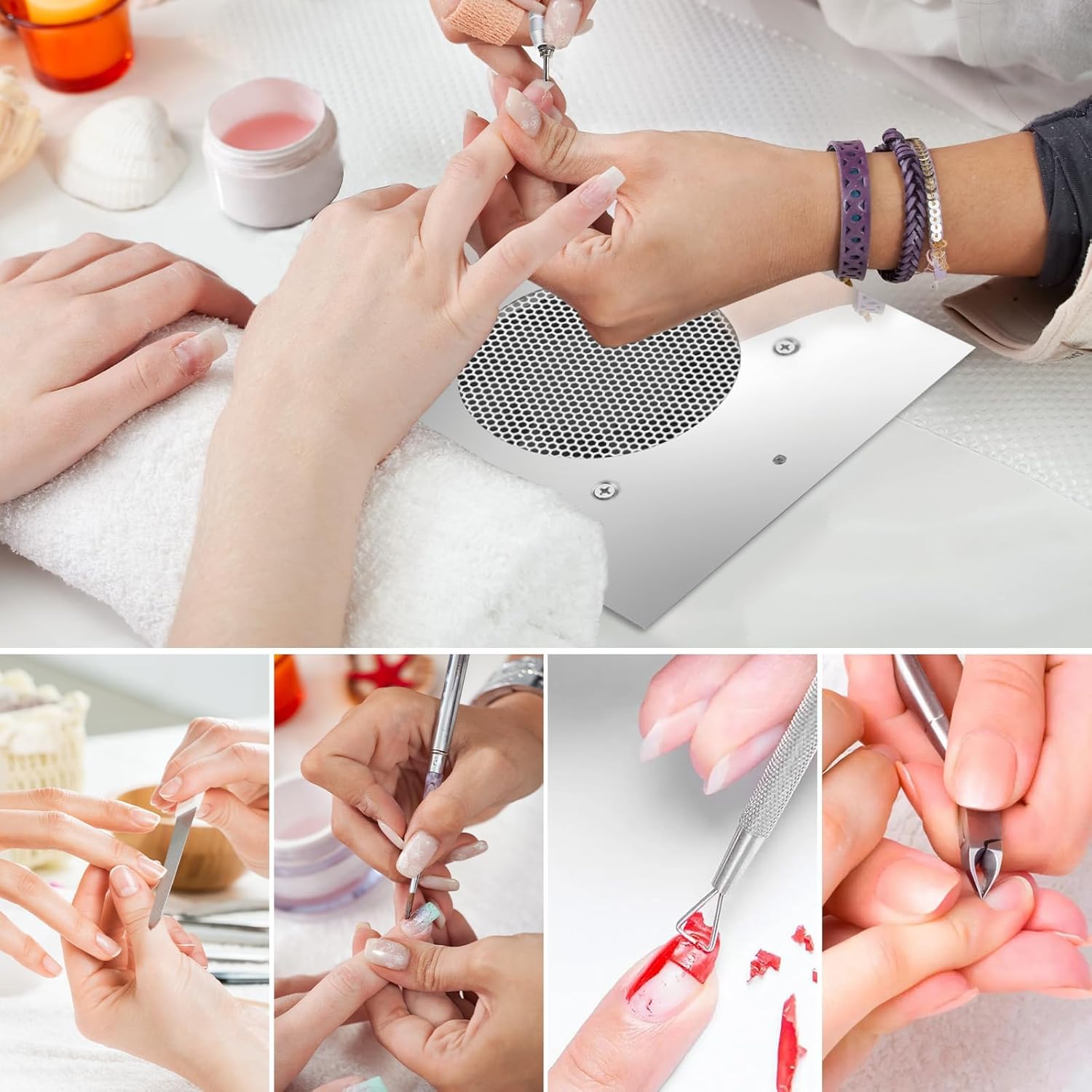 Máquina Colectora de Polvo para Uñas, Colector de Succión de Polvo para Arte de Uñas Potente Filtro Reutilizable de Superficie de Metal Extractor de Aspiradora de Vacío Enchufe de la UE 220-240V