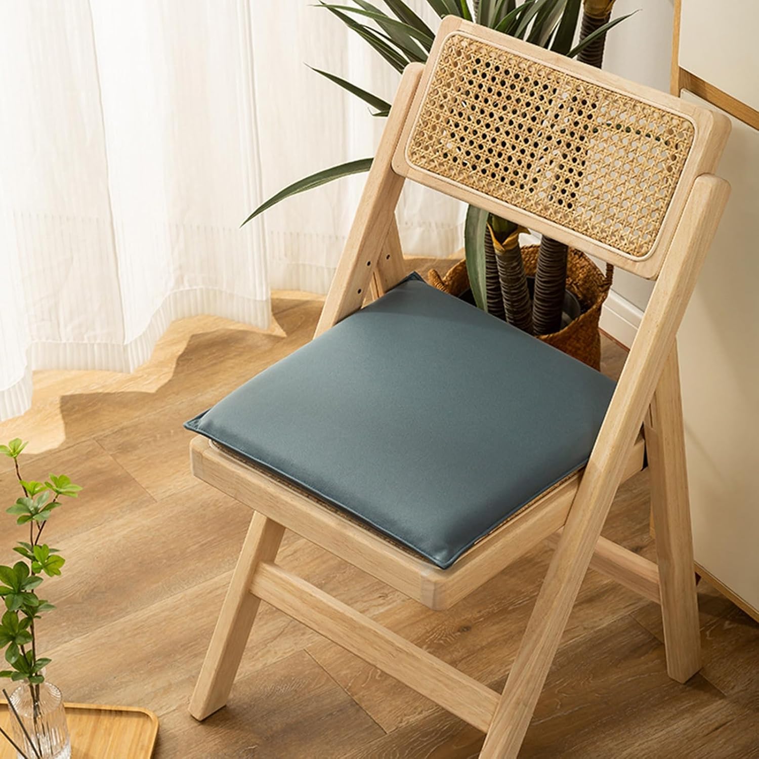 Square PU Leather Chair Pads, Waterproof Non-Slip Soft Memory Foam Kitchen Dining Chair Seat Cushion with Removable Cover(Black,16"x16")