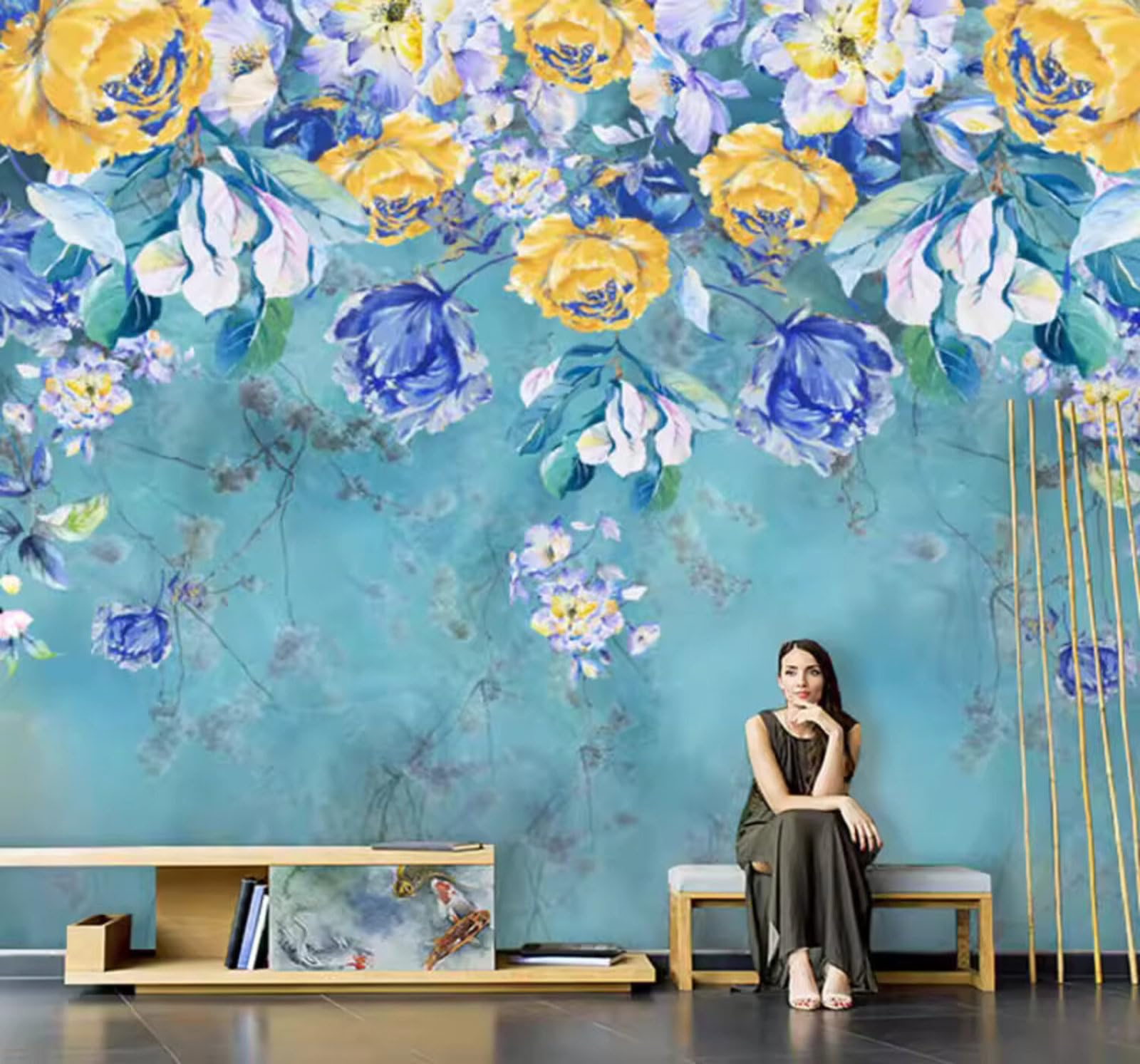 Affordable Luxury Hand Painted Watercolour Flowers Plants 3D Wallpaper Easy Install Feature Office Living Room Sofa Bedroom TV Background Wall Decoration-350cm×256cm