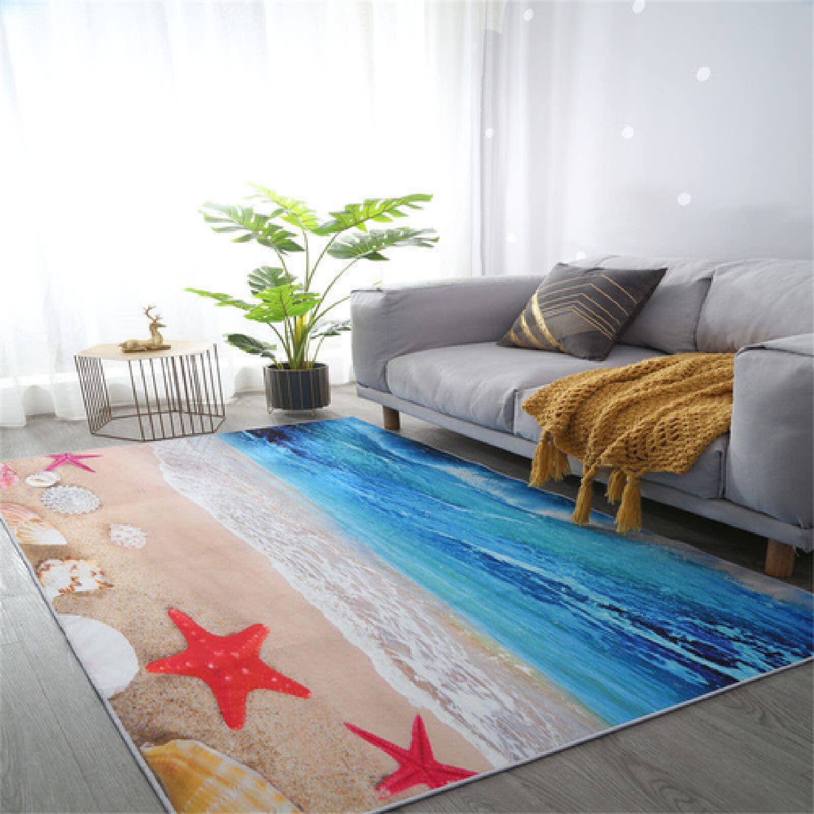 Alfombra Comedor Grande El Dormitorios Moqueta Área de diseño de Concha de Playa Alfombra de Varios tamaños Rectangular Suave 200X300CM Alfombras Infantiles Grandes