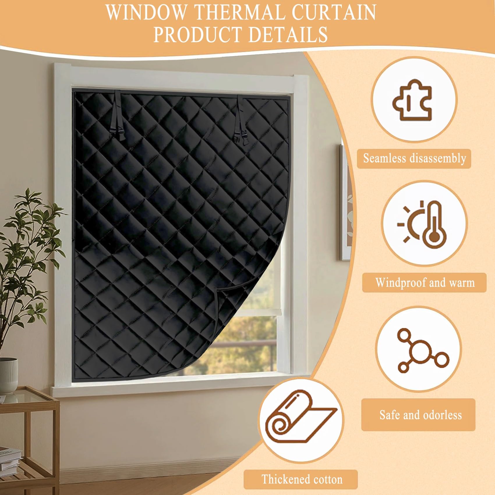Fenster Isolierfolie 205 x 135 cm, Beschichtung Sonnen, Einfache Installation, Maßgeschneiderte Größe, Fensterisolationsset, mit Klettband für Dachböden, Schwarz