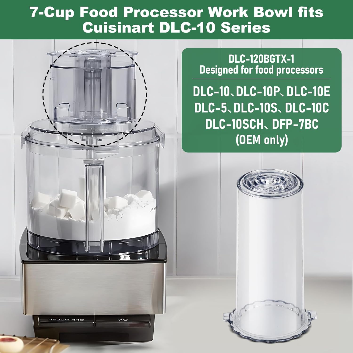 DLC-120BGTX-1 Pusher Replacement, Compatible with Cuisinart Food Processor Models DLC-5, DLC-10C, DLC-10S, DLC-10P, DFP-7BC, Fits Large Locking Pusher Sleeves