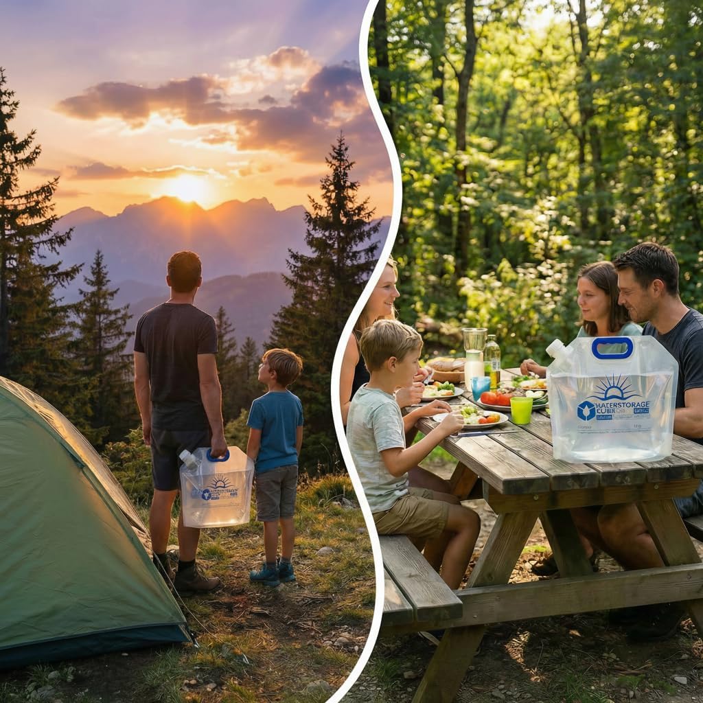 WaterStorageCube Premium Collapsible Water Container Bag, BPA Free Food Grade Clear Plastic Storage Jug for Camping Hiking Backpack Emergency, No-Leak Freezable Foldable Water Bottle 1.3/2.6 Gallon