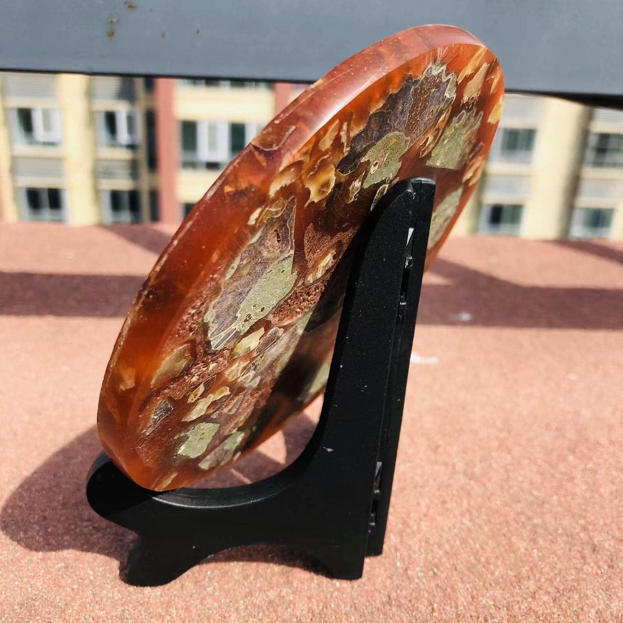 Home Kolekcje Okrągły Naturalny Kwarc Amonitowy Płyta Kryształowa Muszla Plasterek 11 cm-12 cm do kamienia 1 szt