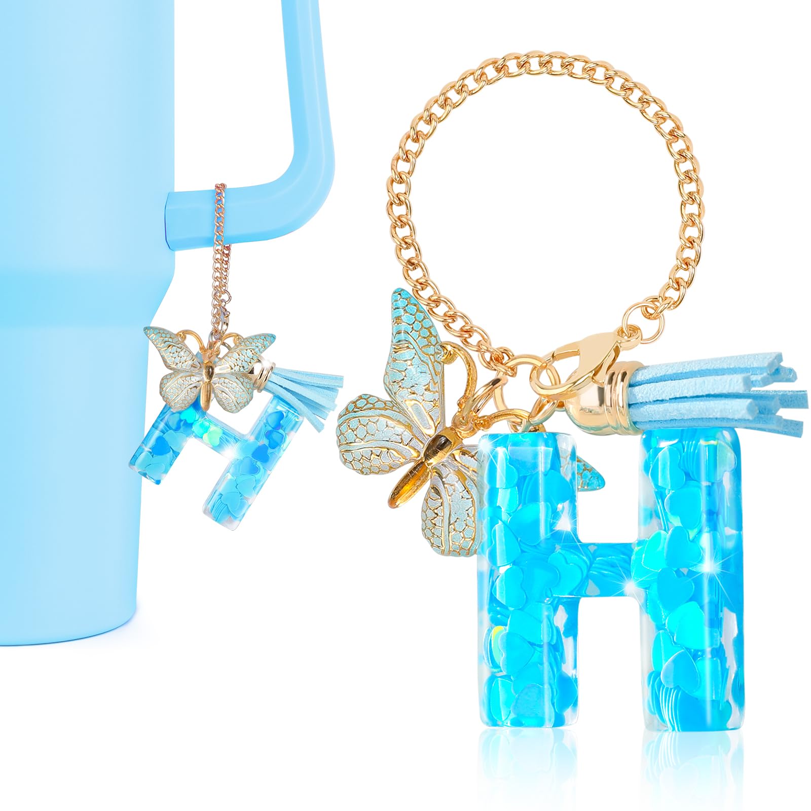 DECZHIYU Initial Charms for Stanley Cup Accessories, Letter H Charms for Stanley Cup with Handle, Blue Charm for Key Purse Handbags Backpacks, Cute