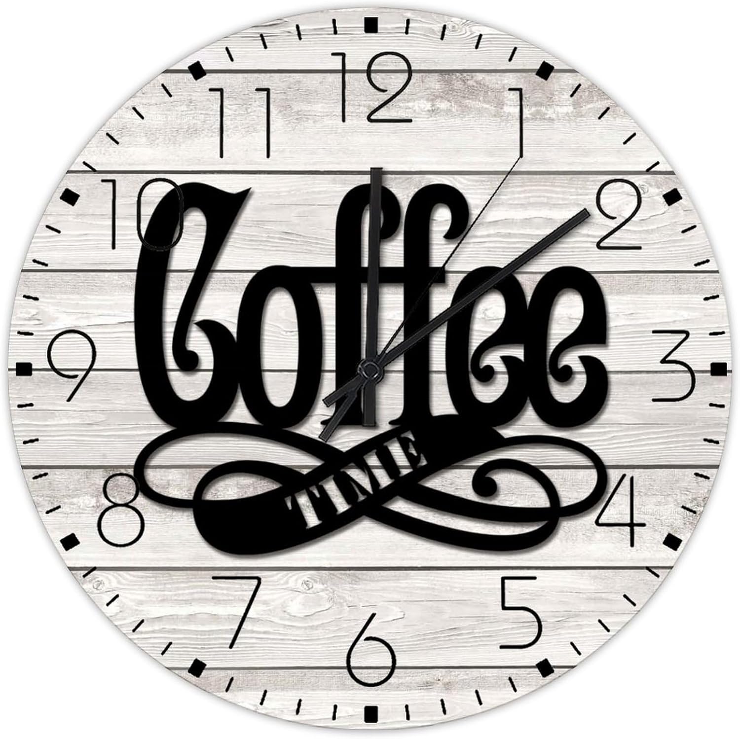 Silent Wall Clock Battery Operated Non Ticking Coffee Time Frameless Wall Clocks Cafe Themed Coffee Shop Wall Decor for Nursery Kids Room Church 15 Inch