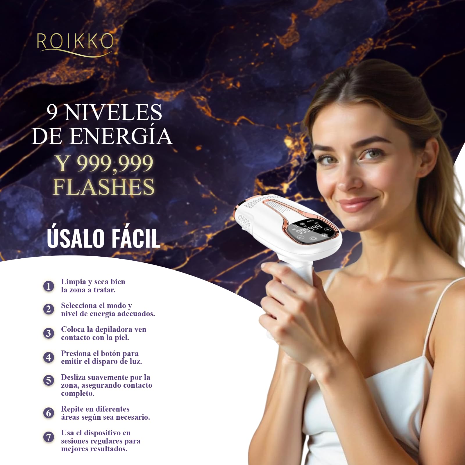 Depiladora Laser ROIKKO® PREMIUM Con Función De Refrigeración | Laser Depilacion 600NM-1200NM | Depiladora Luz Pulsada | Depiladora Laser Mujer | Maquina Laser Depilacion (Blanco 3)