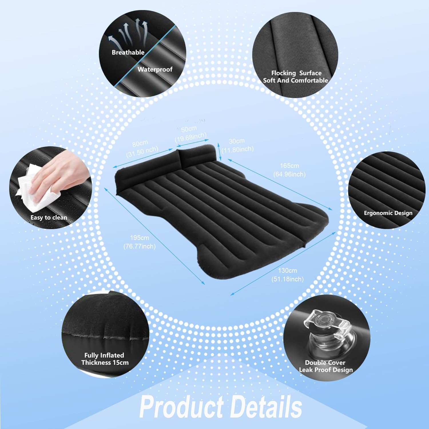 Car Air Mattress, Inflatable Bed Compatible with Tesla Model Y Mattress for SUV Truck RV Van Backseat Trunk, 6.4 ft Portable & Foldable Car AirBed Sleeping Pad for Tent Travel Camping Essentials Black