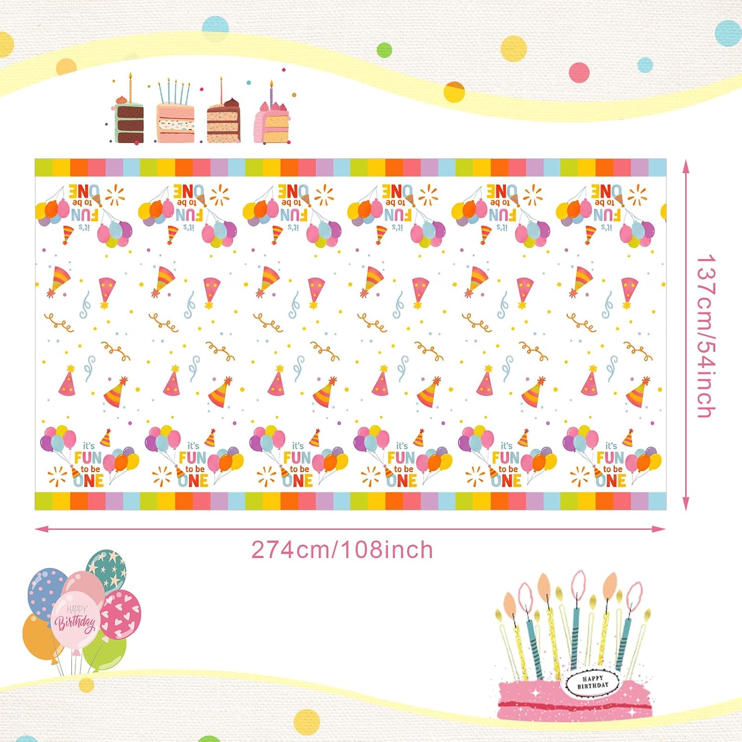 Breling 4 Pcs Fun to Be One Birthday Decor Its Fun to Be One Tablecloths image 4