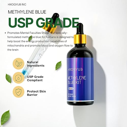 Miniatura 9 de Polvo azul de metileno, botella de 3.53 onzas líquidas (1%, 0.03 onzas), probado por terceros al 99 % +, cumple con el grado USP, suplemento