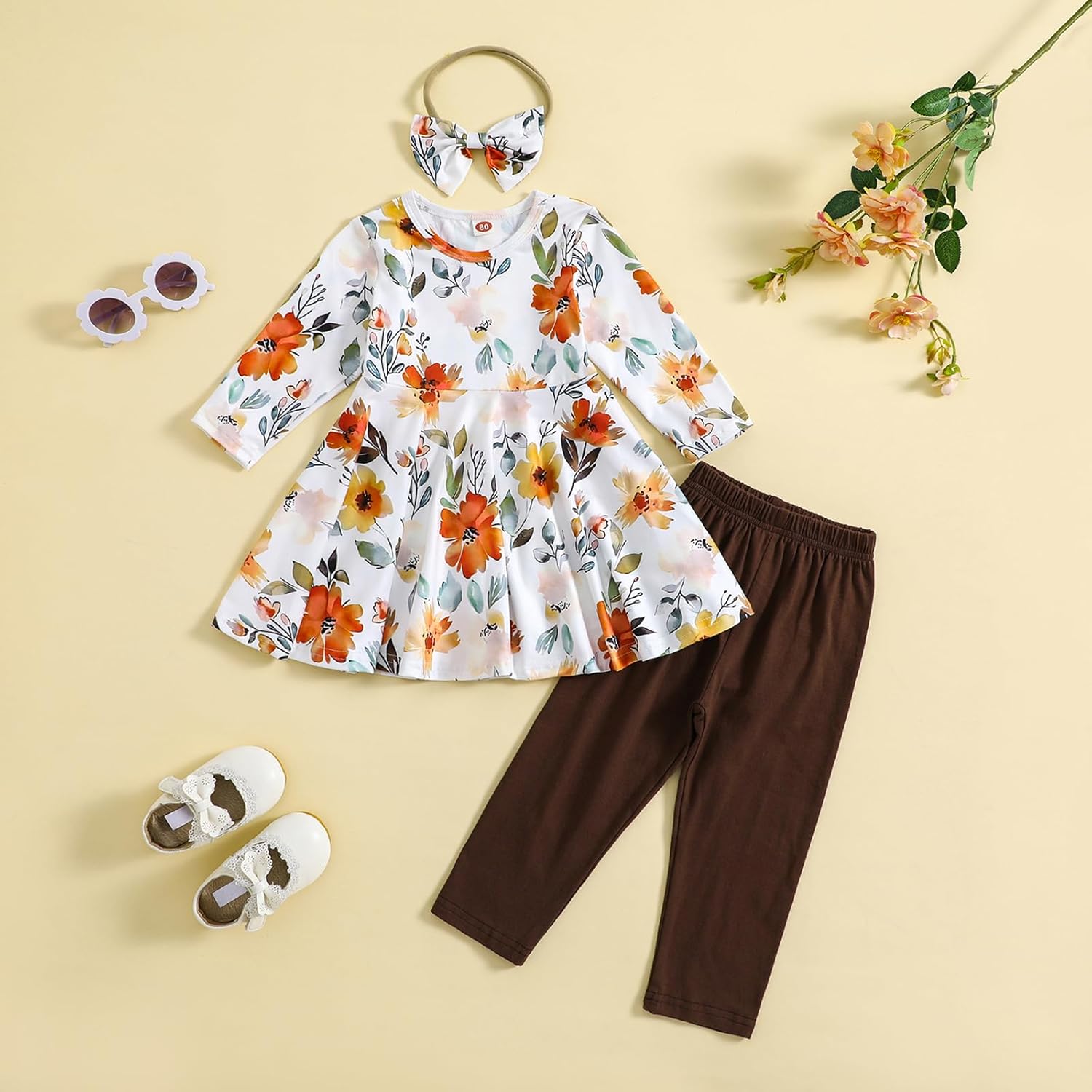 Toddler Baby Girl Clothes Set Long Sleeve Print Tunic Tops Pants Fall Winter Outfits - Image 2