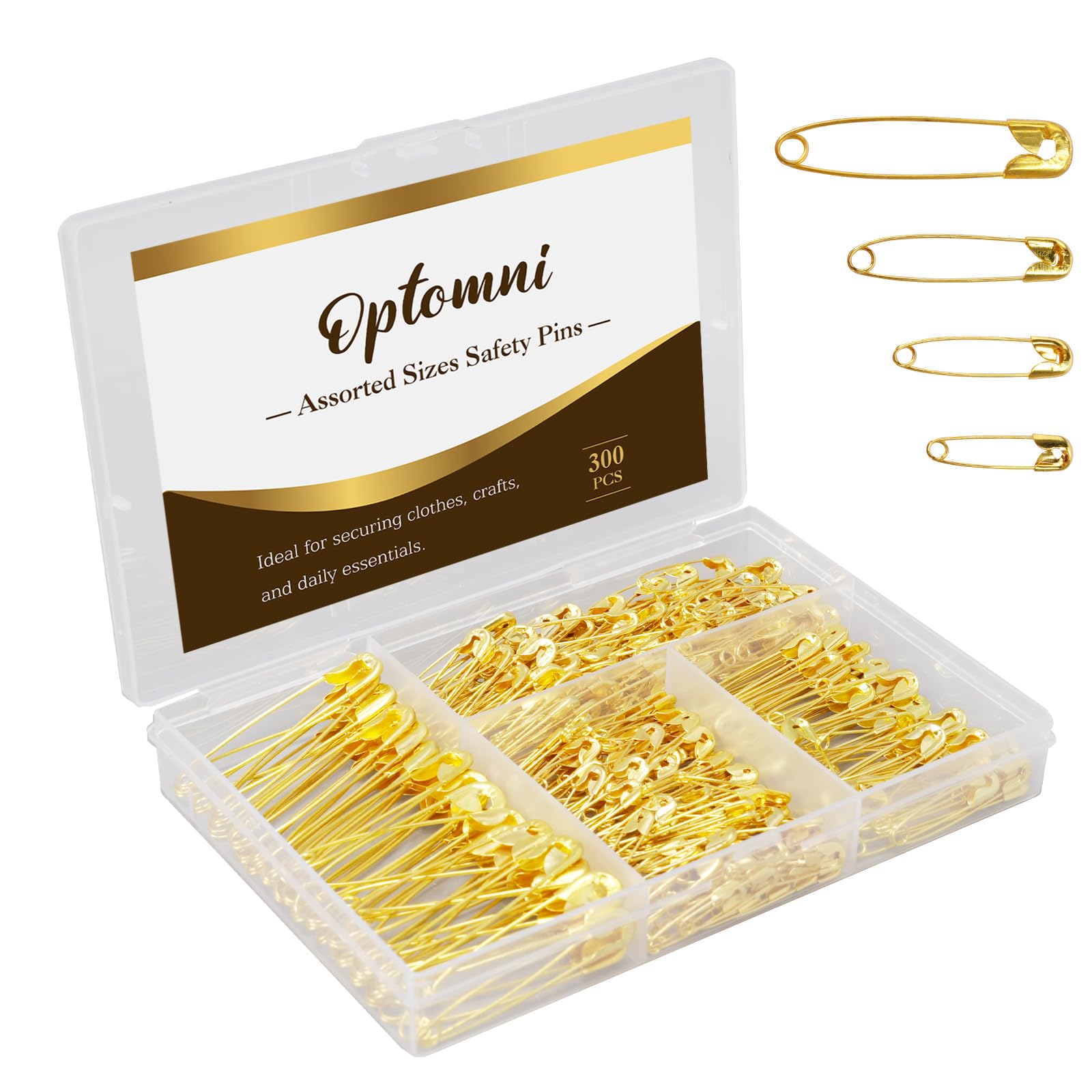 Amazon.com: Optomni 300 Pack Gold Safety Pins Assorted Sizes (19mm
