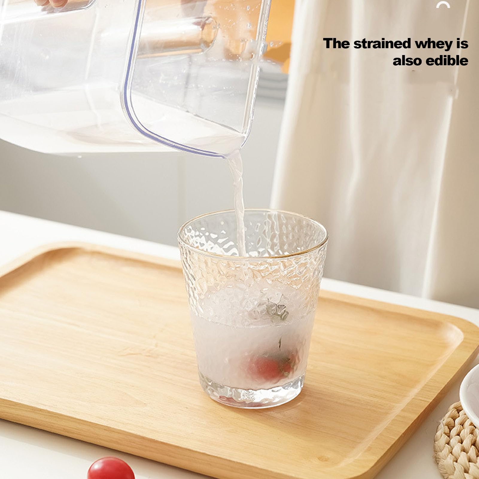 Yogurt Strainer, Greek Yogurt Maker, Timer Design, Food Grade PP, Stainless Steel, Beige, Fine Mesh Filter, Multipurpose, Reusable, Detachable Design