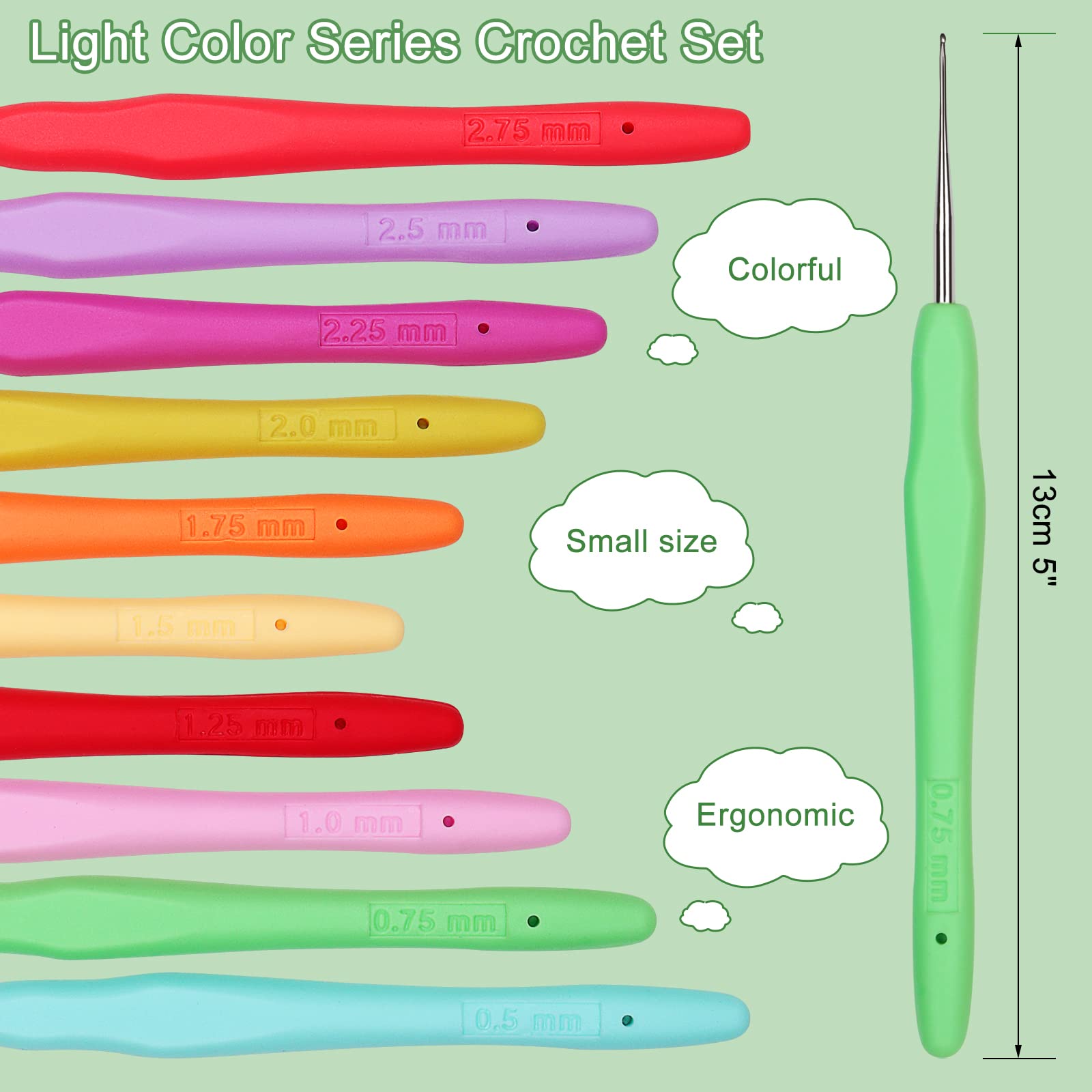 10 Stück Häkelnadel-Set 0,5mm-2,75mm - Ergonomische Häkelnadeln Mit Weichem Griff