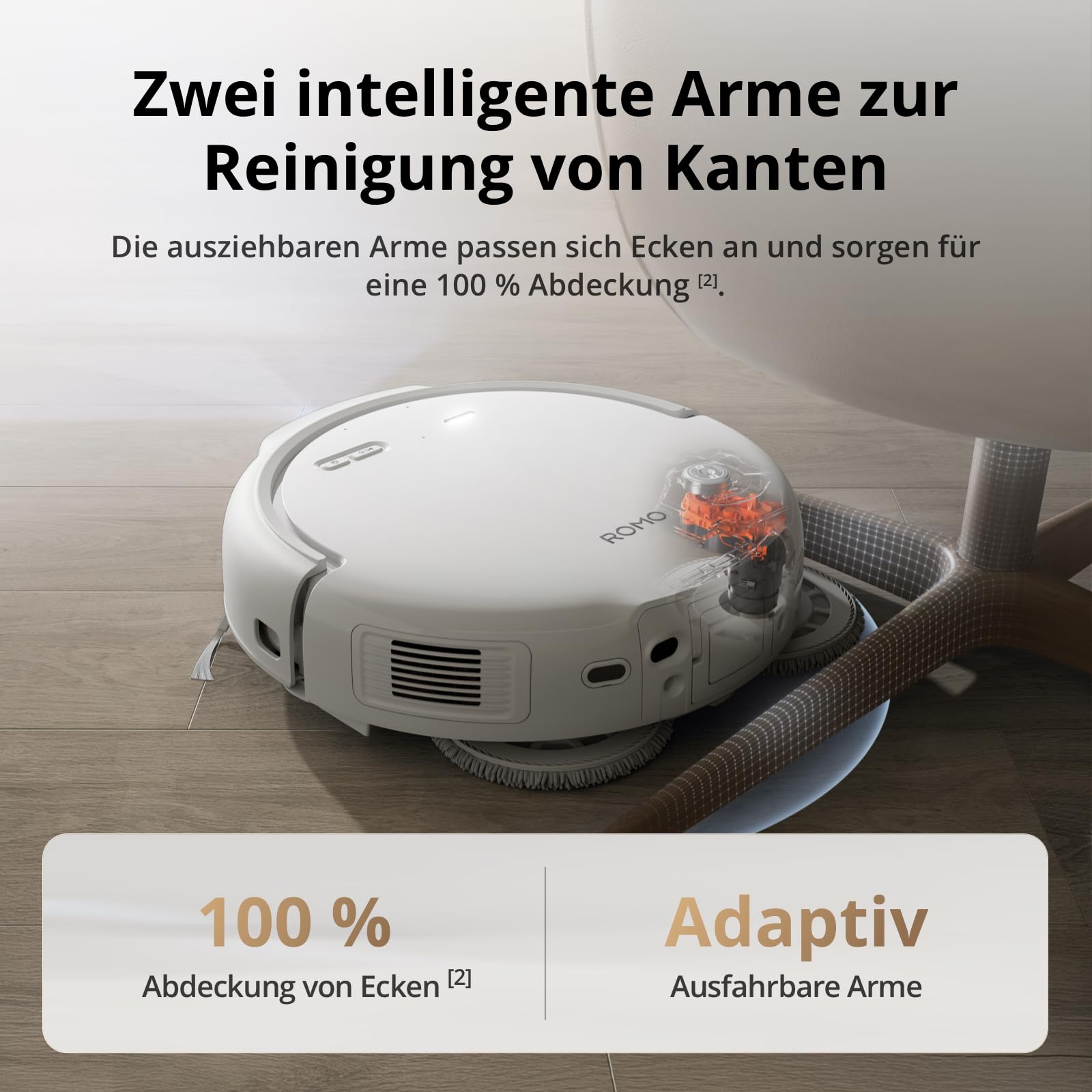 DJI ROMO S Saugroboter mit Wischfunktion, 25.000 Pa Saugkraft, Hinderniserkennung auf Drohnen-Niveau, Anti-Verwicklungsbürste, Selbstreinigende Basisstation, 200 Tage wartungsfrei, Weiß