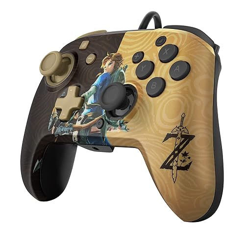Miniatura 13 de PDP Gaming Faceoff Deluxe+ Wired Switch Pro Controller - Zelda Breath of the Wild - Link - Gold Black - Official Licensed Nintendo - Customizable