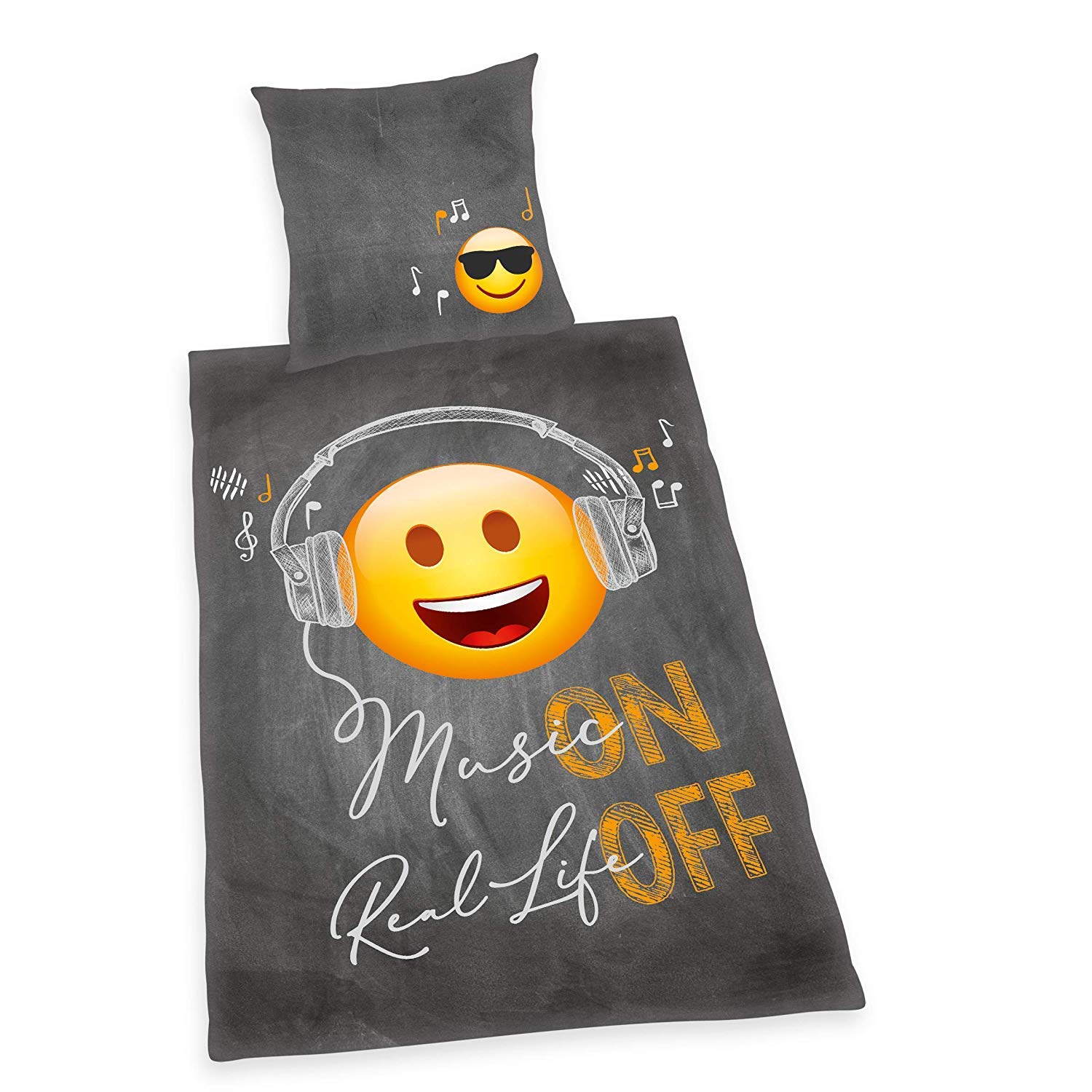 Housse de couette 135x200 Emot!x Music pour chambre d'ado branchée style Real Life On-Off