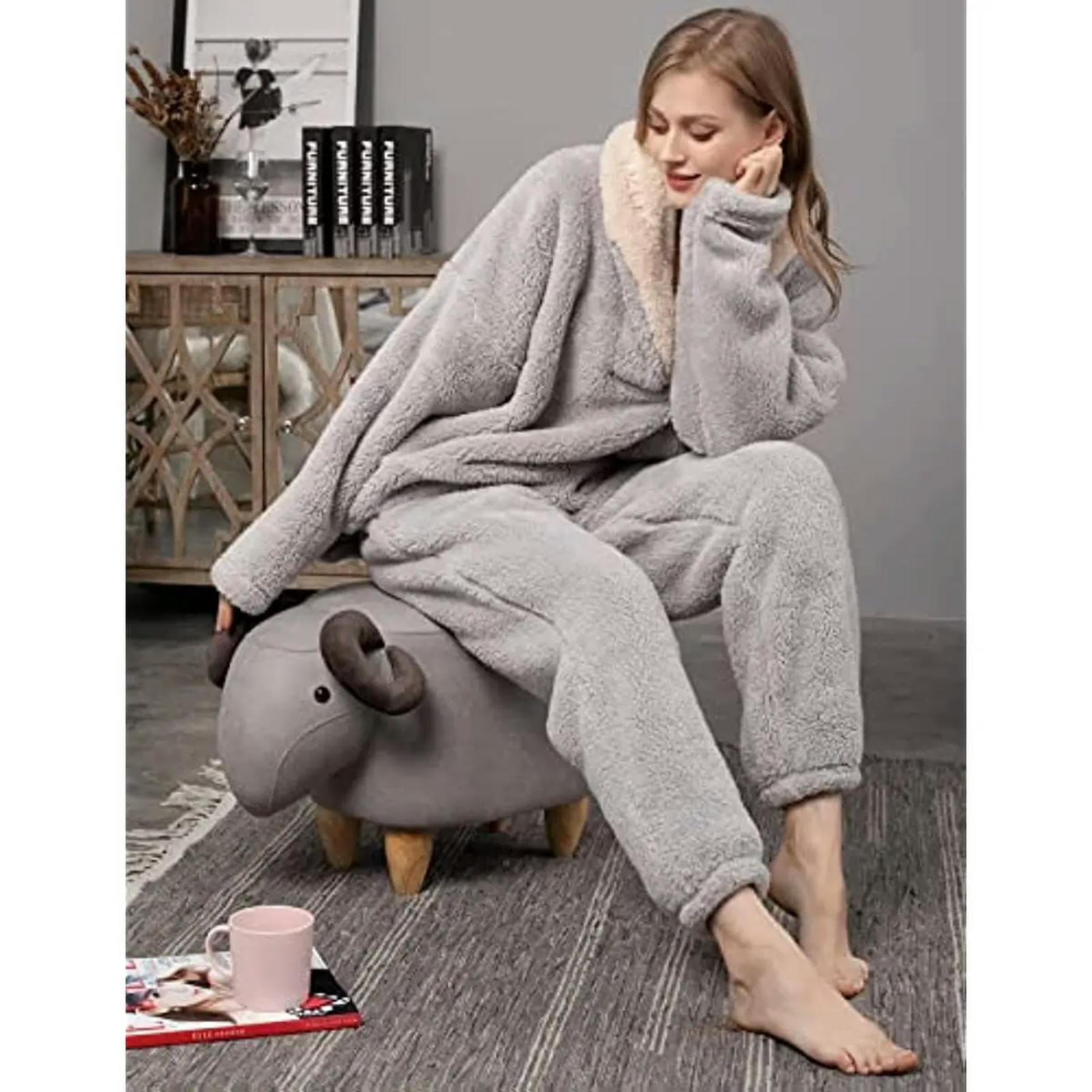 MdybF Pijamas de Mujer de Algodon Pijama Femenino Suave Y Cómodo Traje De Pijama Esponjoso Suéter Suelto Ropa Térmica Pijama De Invierno
