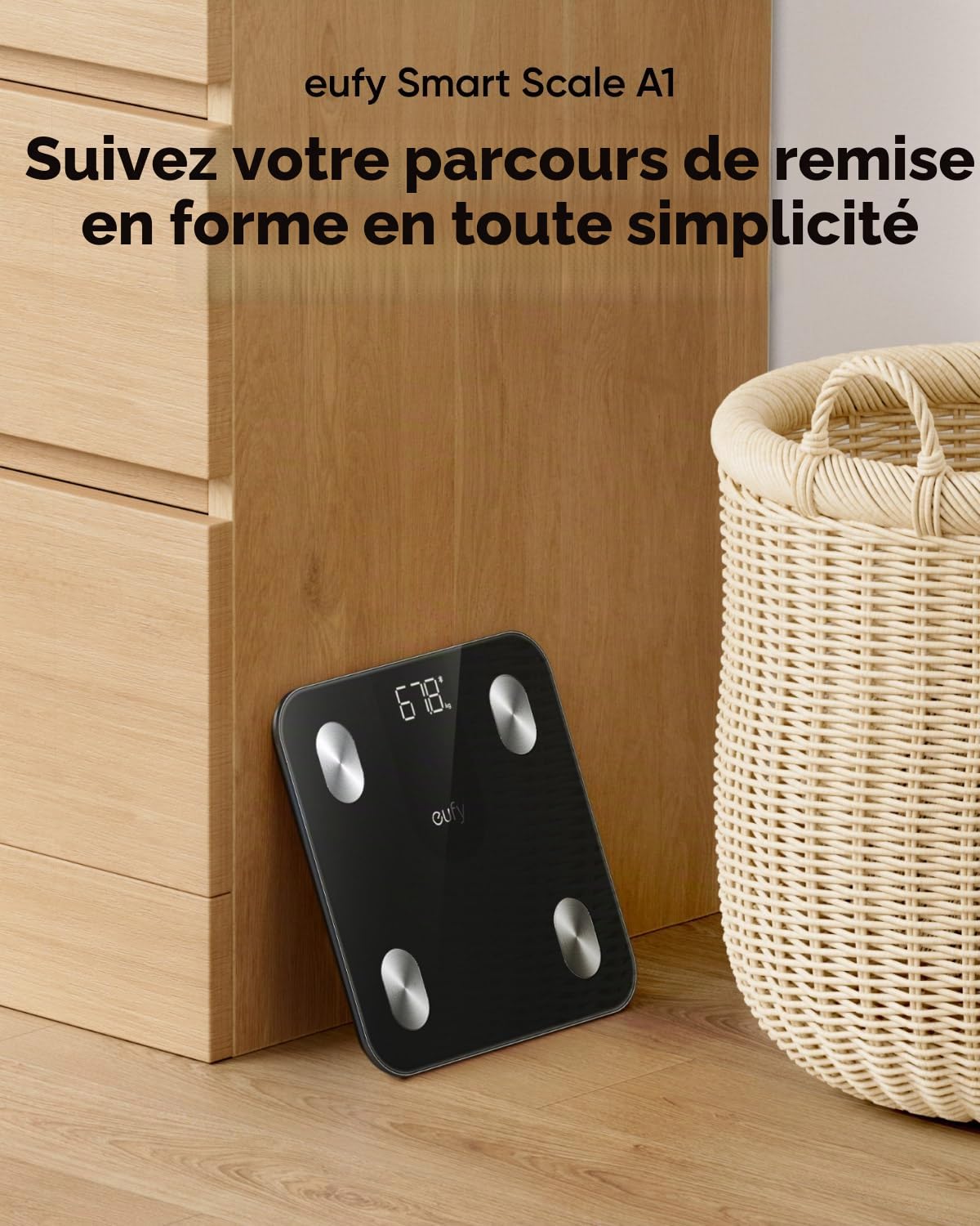 eufy Pèse-personne numérique avec Bluetooth, balance de graisse corporelle, 12 mesures, poids/graisse corporelle/IMC, analyse de la composition corporelle, noir, lbs/kg, Smart Scales A1