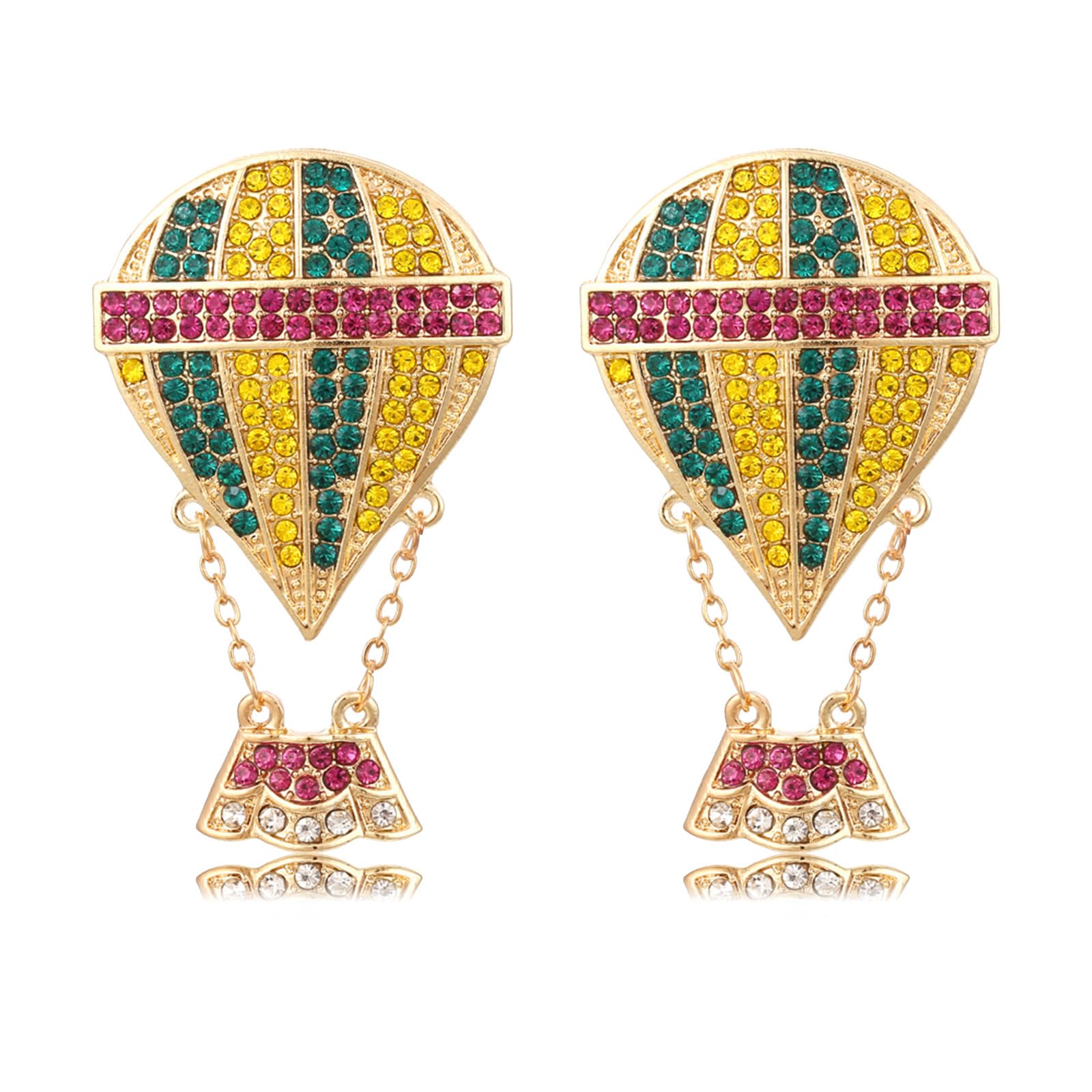 DEYOUM Hot Air Balloon Earrings for Women Colorful Sparkly Rhinestone Hot Air Balloon Cubic Zirconia Dangle Stud Earrings Statement Vacation Party