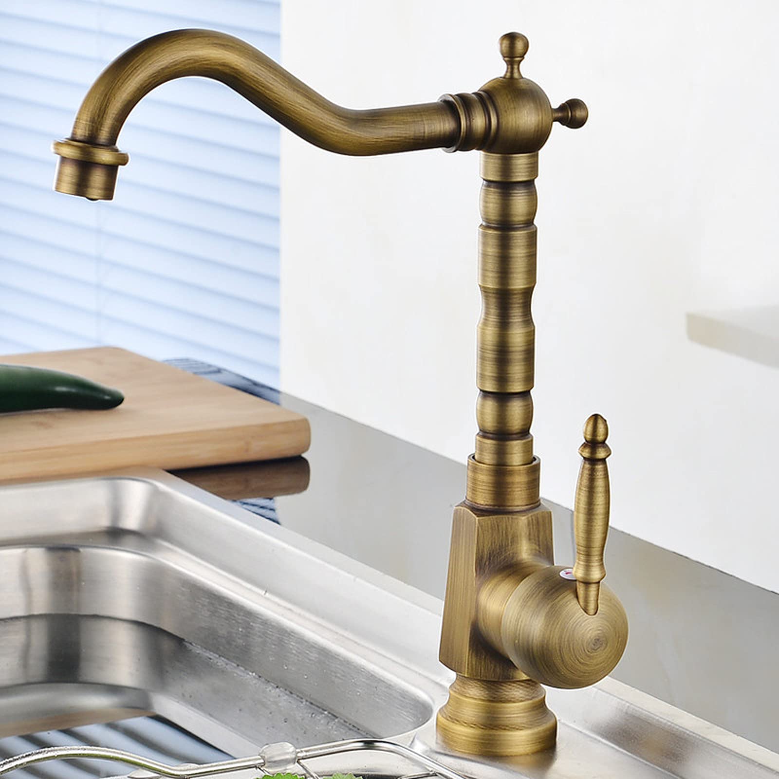 ZYCHSJXA Antique Kitchen Faucet 360 Swivel Sink Mixer Tap Fashion Gold Copper Hot and Cold Basin