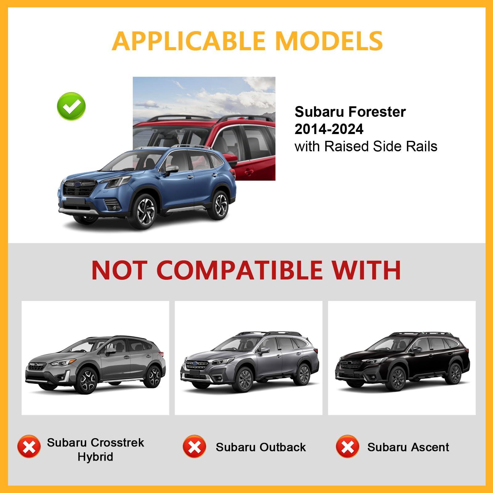 Tuyoung Roof Rack Cross Bars Compatible with Subaru Forester 2014-2025 with Raised Side Rails (Not for Wilderness), Lockable 220lbs Heavy Duty Aluminum Metal Lock Roof Rails Crossbars Luggage Racks.