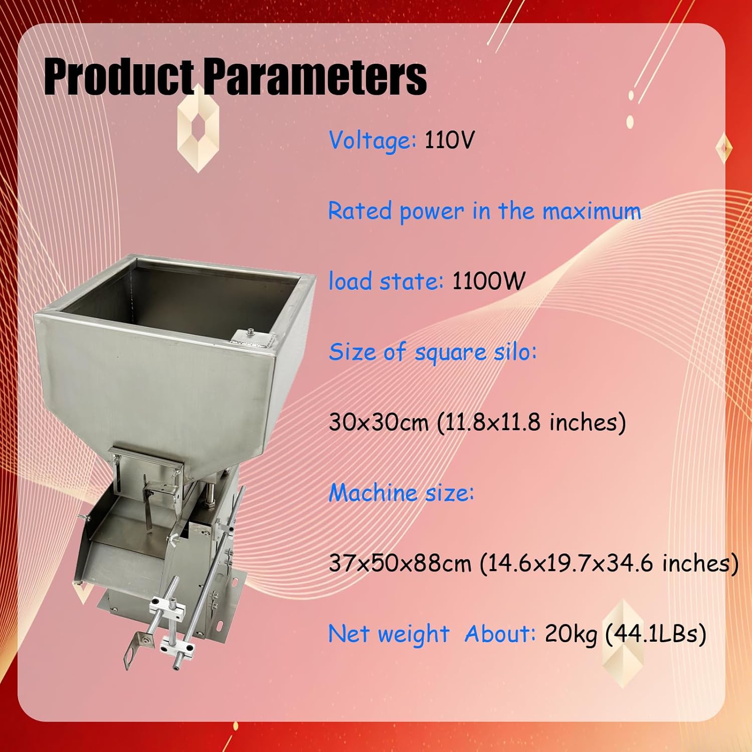 110V Automatic Vibrating Feeder Feeding Device Stainless Steel Square Silo Vibrating Disk 11.8"x11.8" Square Silo Precision Material Handling
