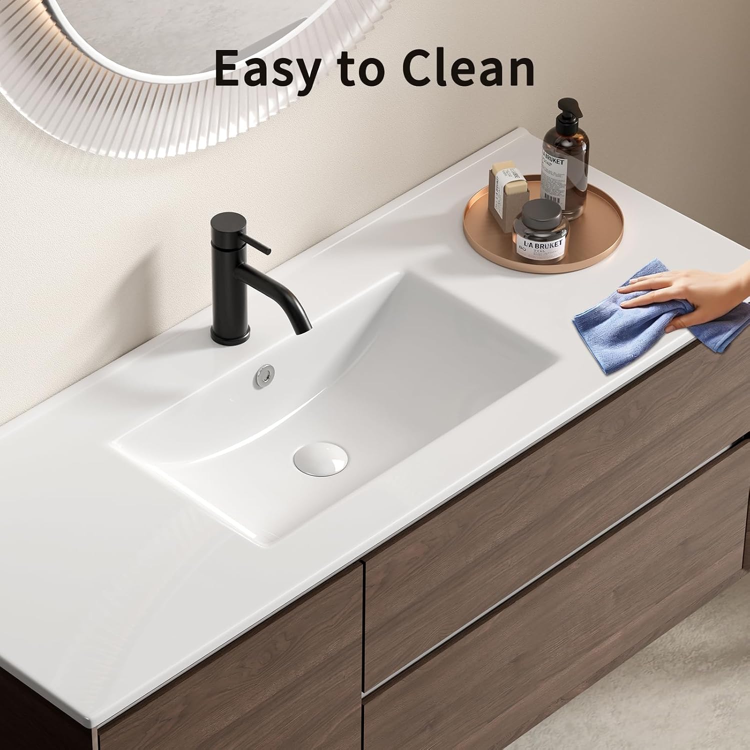 Thin Edge Ceramic Bathroom Sink – 24x18" Oval Vanity Sink with Deep Basin & Stain Resistant Finish, Easy Clean Countertop Sink for Master Bath, Guest Bath, RV – No Faucet Included