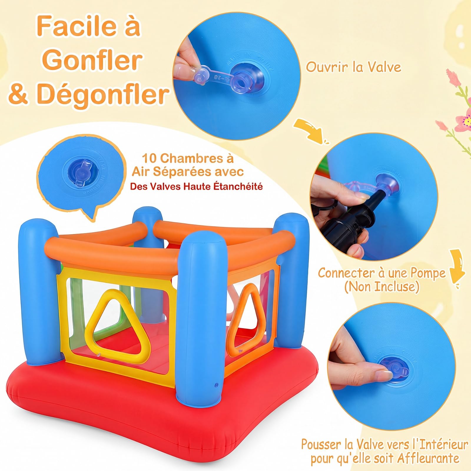 COSTWAY Château Gonflable avec Porte Latérale Géométrique et Trampoline (Bleu)