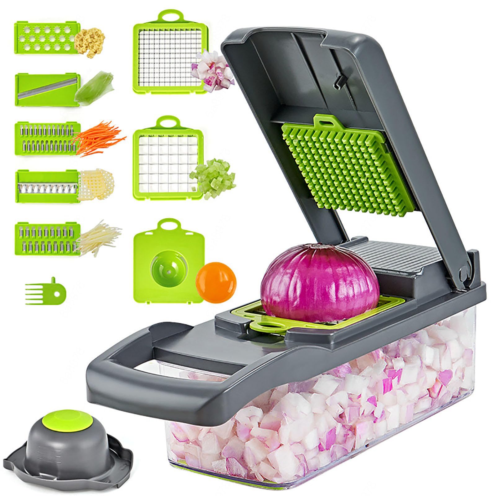 EvAnem Vegetable Chopper Slicer Dicer, Adjustable Slicer Dicer With 6 Stainless Steel Blades, Kitchen Vegetable Slicer Dicer Cutter, For Onion Veg Garlic,A