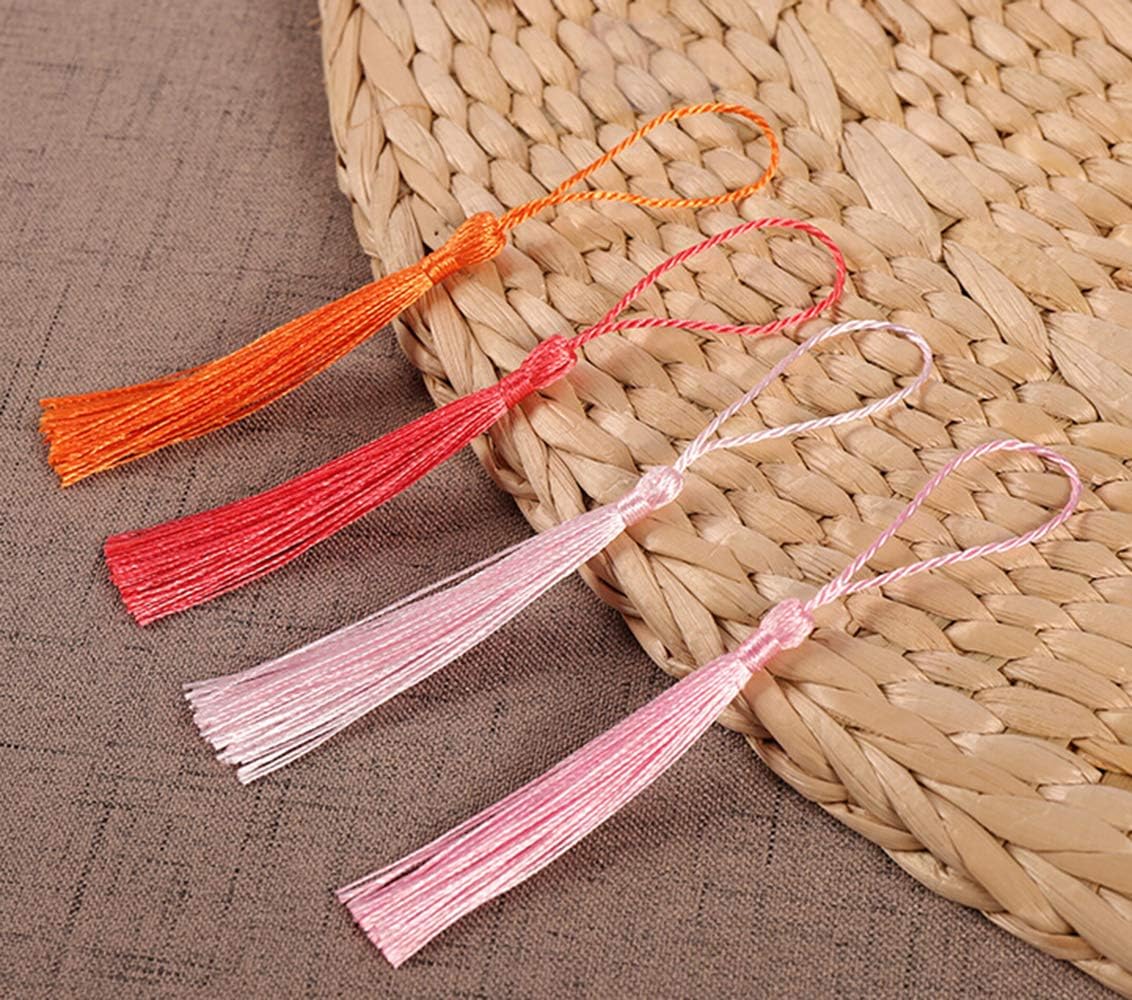 VEYLIN 100Pcs 13cm/5 inch Small Craft Tassels, Handmade Mini Silky Bookmark Tassel with Loop for Jewelry Making