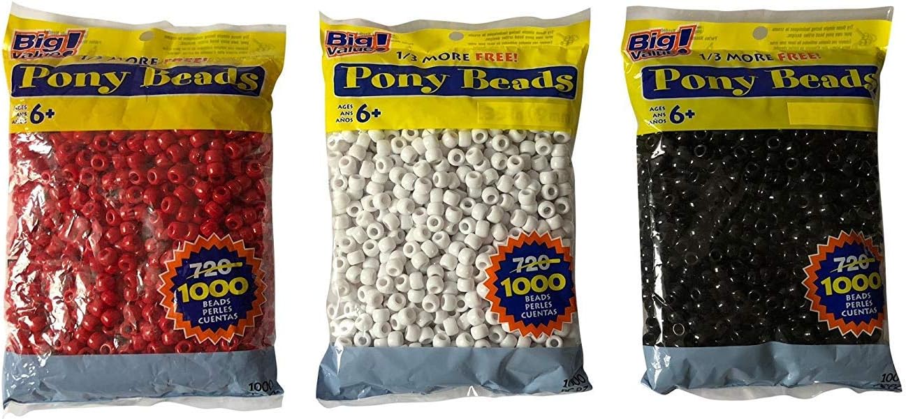 DariceBlack, White, Red Plastic Beads -3 Pack 9Mm Opaque 1,000 Count Each