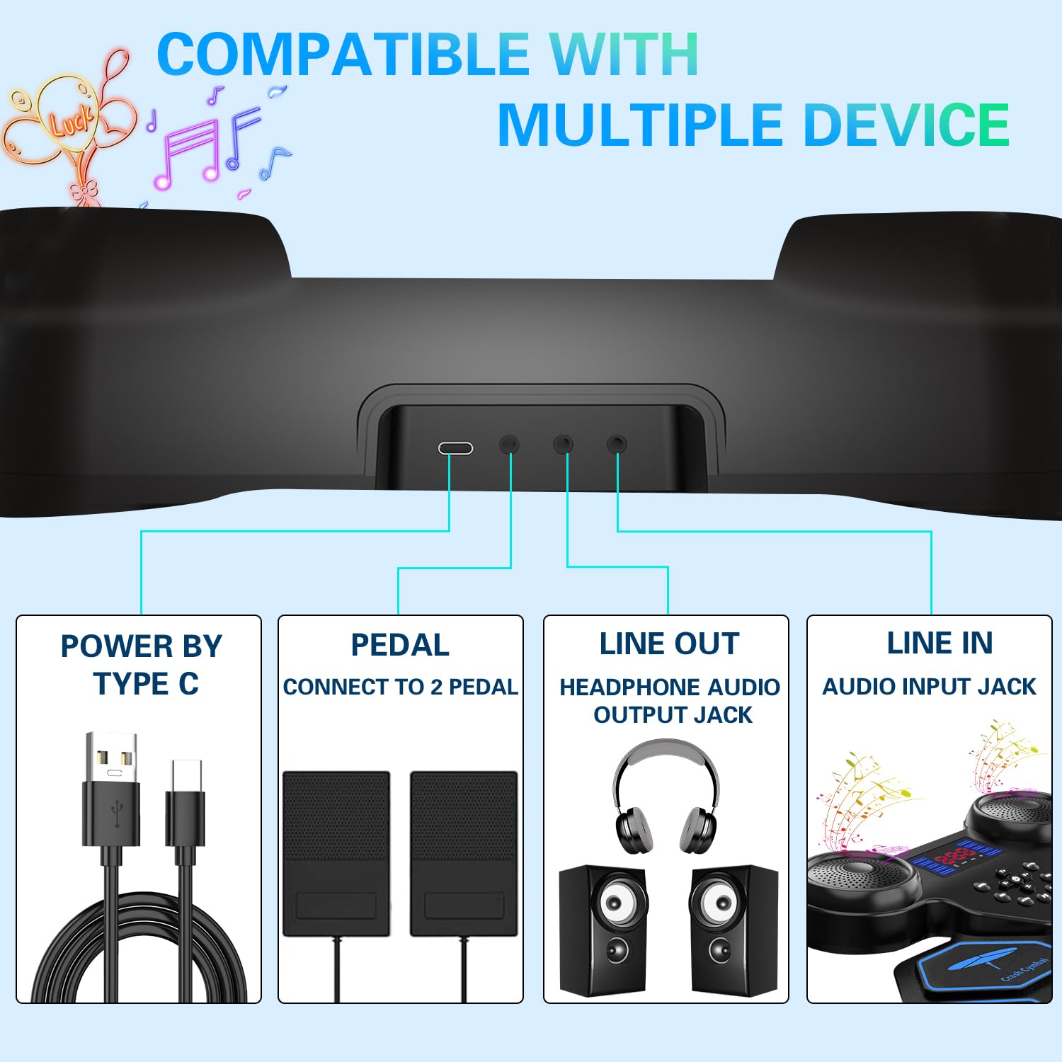 Electronic Drum Set - YUOIOYU Electric Drum Set Roll Up Portable Drum Kit MIDI Practice Drum Pad with Dual Built-in Speaker, Drum Sticks and Pedals, Christmas Birthday Gift for Kids Adult