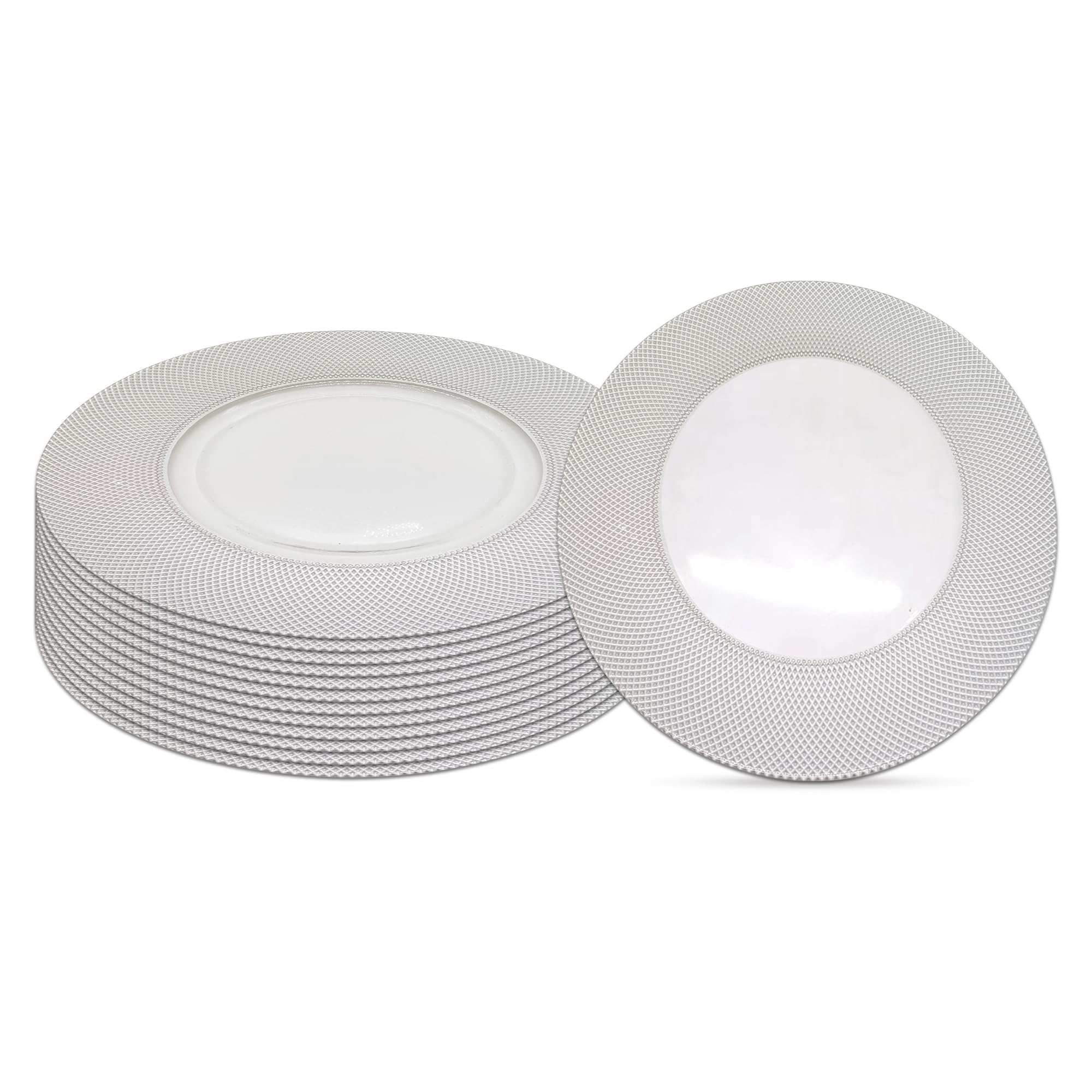 Trimming Shop Charger Plate Silver with Checkered Design, 12pcs