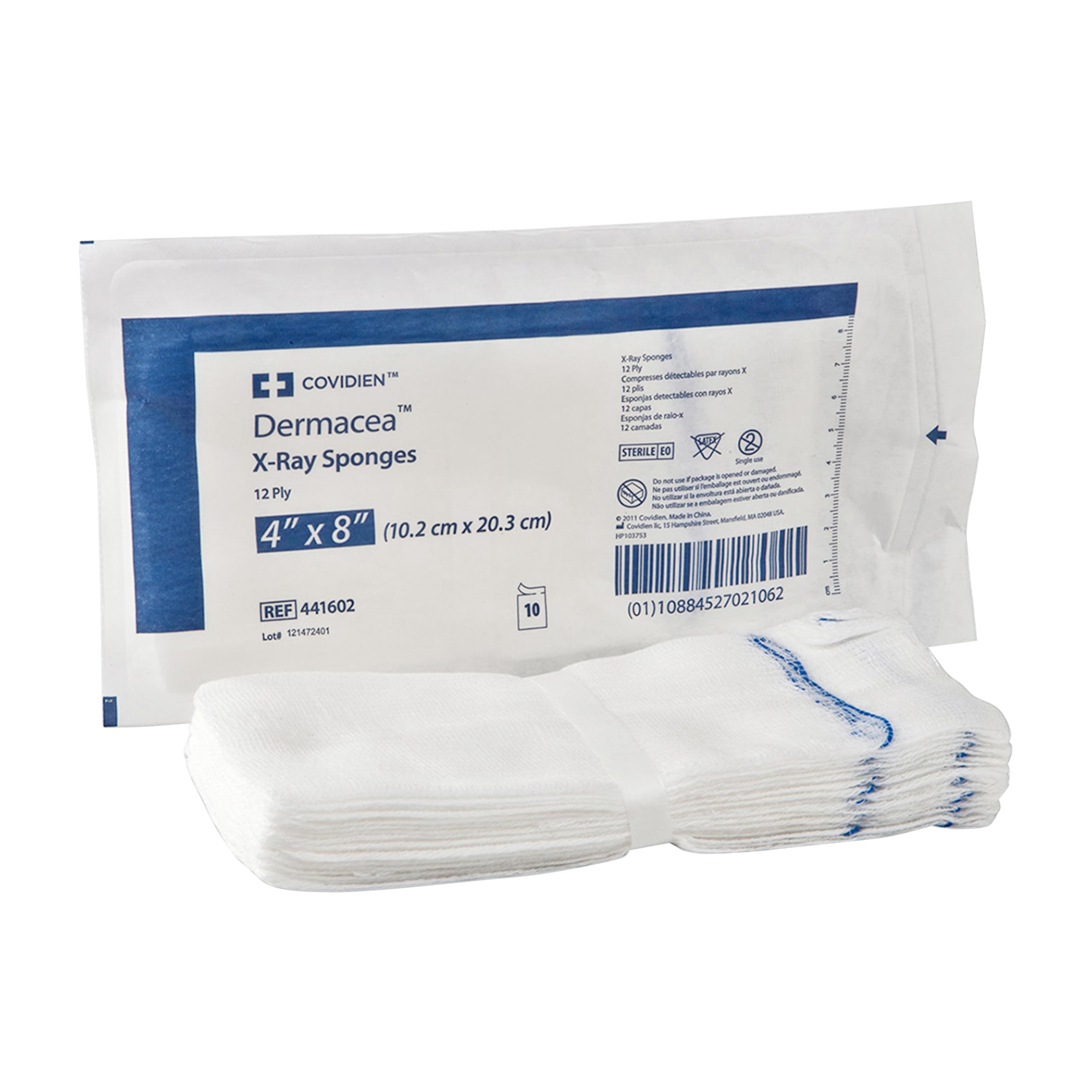 Cardinal Health™ Dermacea™ 441603 - Spugna in garza rilevabile a raggi X, non sterile, 10,2 x 20,3 cm, 12 strati, 441603, confezione da 2000