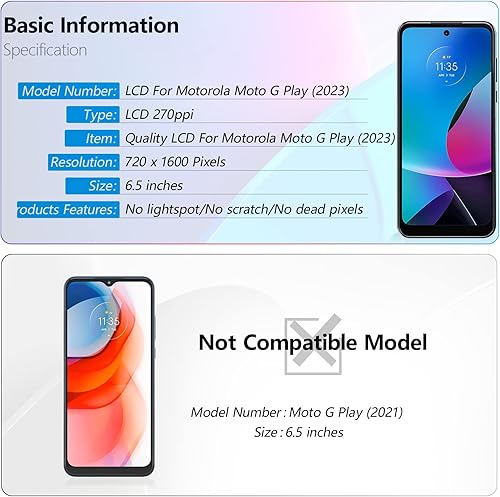 Miniatura 3 de YWLRONG para Motorola Moto G Play 2023 Pantalla táctil de repuesto para Moto G Play 2023 XT2271 XT2271-5 Pantalla de repuesto Pantalla LCD Asamblea