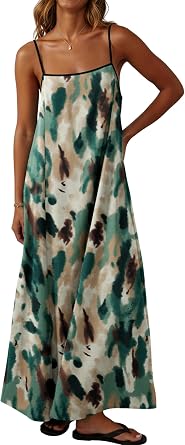 Lepunuo Maxi Sundresses for Women Spaghetti Strap Dress Casual Boho