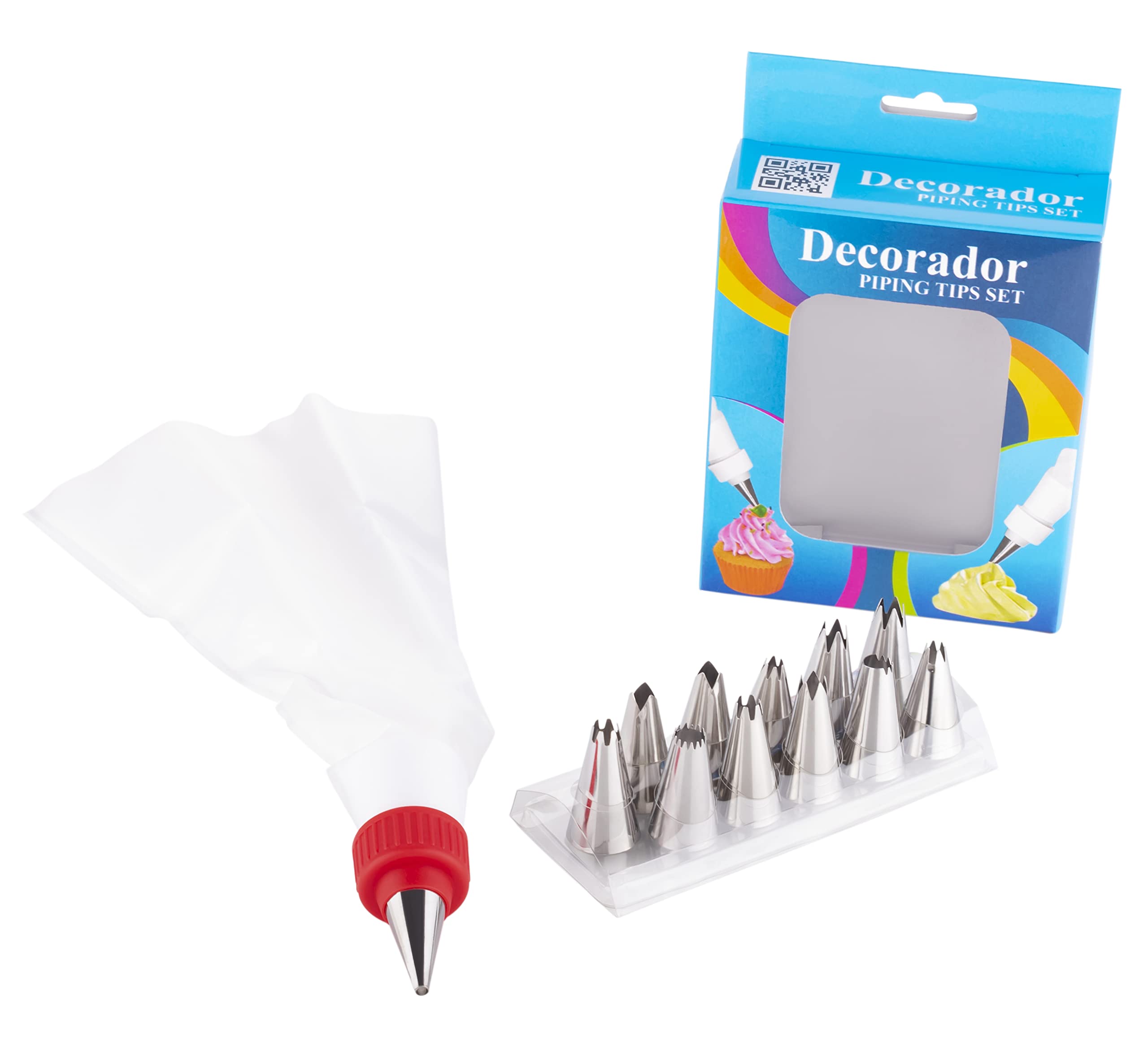 JD 15 Piece Cake Decorating Set Frosting Icing Piping Bag Tips with Steel Nozzles. Reusable & Washable Silicon Bag