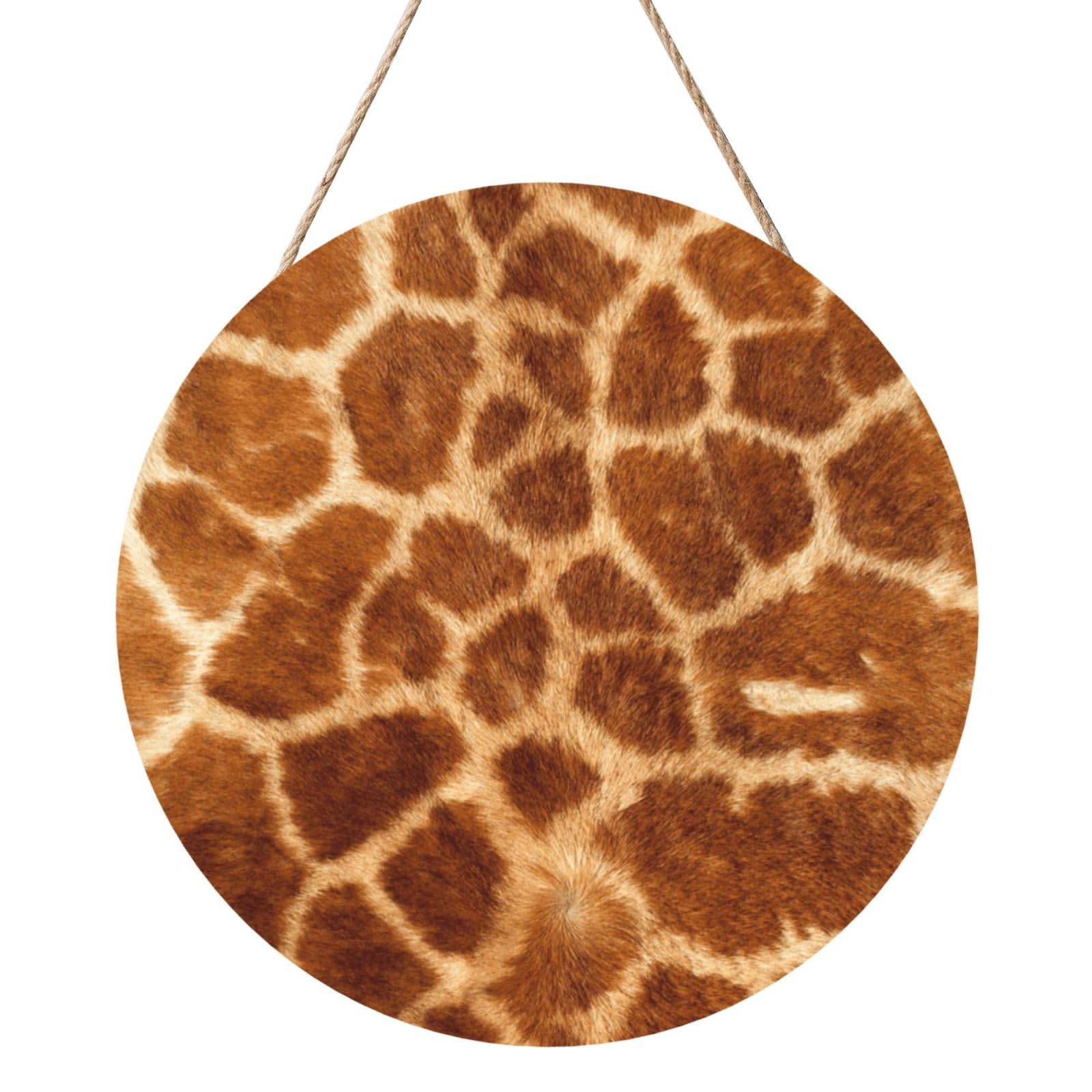 InOmak Giraffe Pattern, Round Wood Panel Painting 12 in, Wall Hanging Painting For Home