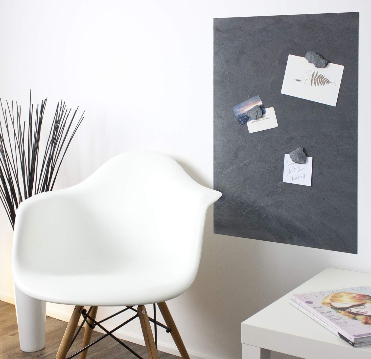 Magnettafel Schiefer 4 In 1 (Magnetwand+Kreidetafel+Pinnwand) Naturstein Magnetboard inkl 1 x Steinmagnet und 1x Kreidestück in verschiedenen Steinarten und Größen (Grey Impact, 80cm x 61cm)
