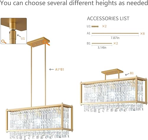 Miniatura 103 de LMQNINE Modernas lámparas colgantes doradas para isla de cocina, lámpara de araña de cristal, elegante iluminación colgante ajustable para comedor