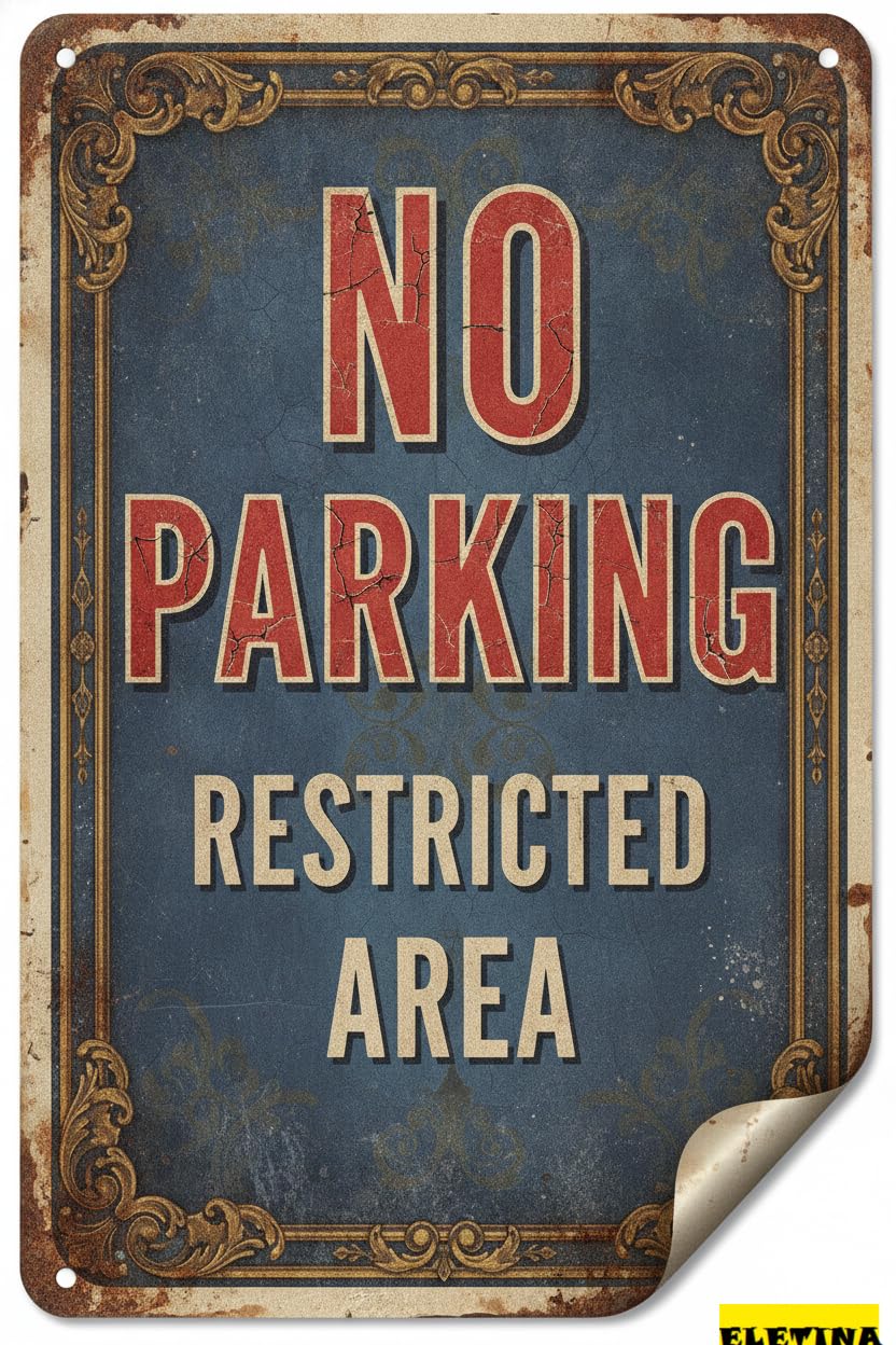 No Parking Restricted Area Tin Sign, 8x12 Inch Yard