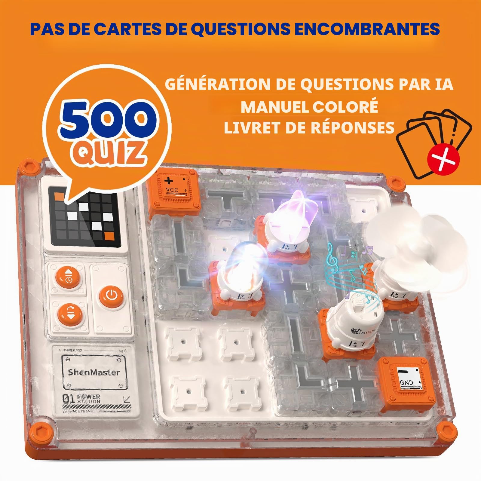 Kit d'apprentissage électronique STEM à partir de 3 ans, édition avec plus de 500 circuits, affichage LED et modules rechargeables | Entraînement logique, kit d'expérimentation de physique, basse